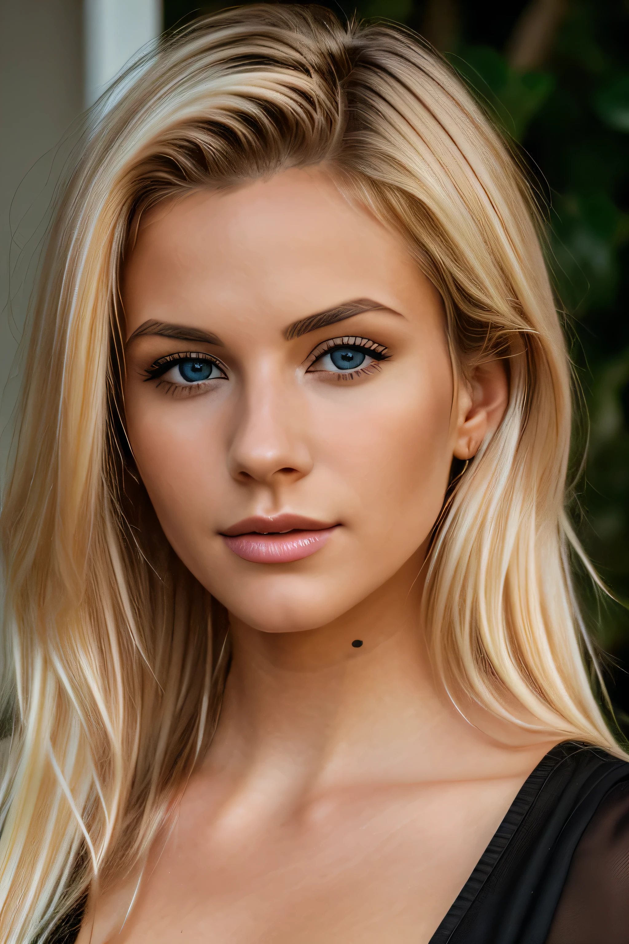color photography, medium shot, black dress, foreground, ((Realistic photo of a beautiful 25 year old blonde.)) with a realistic face