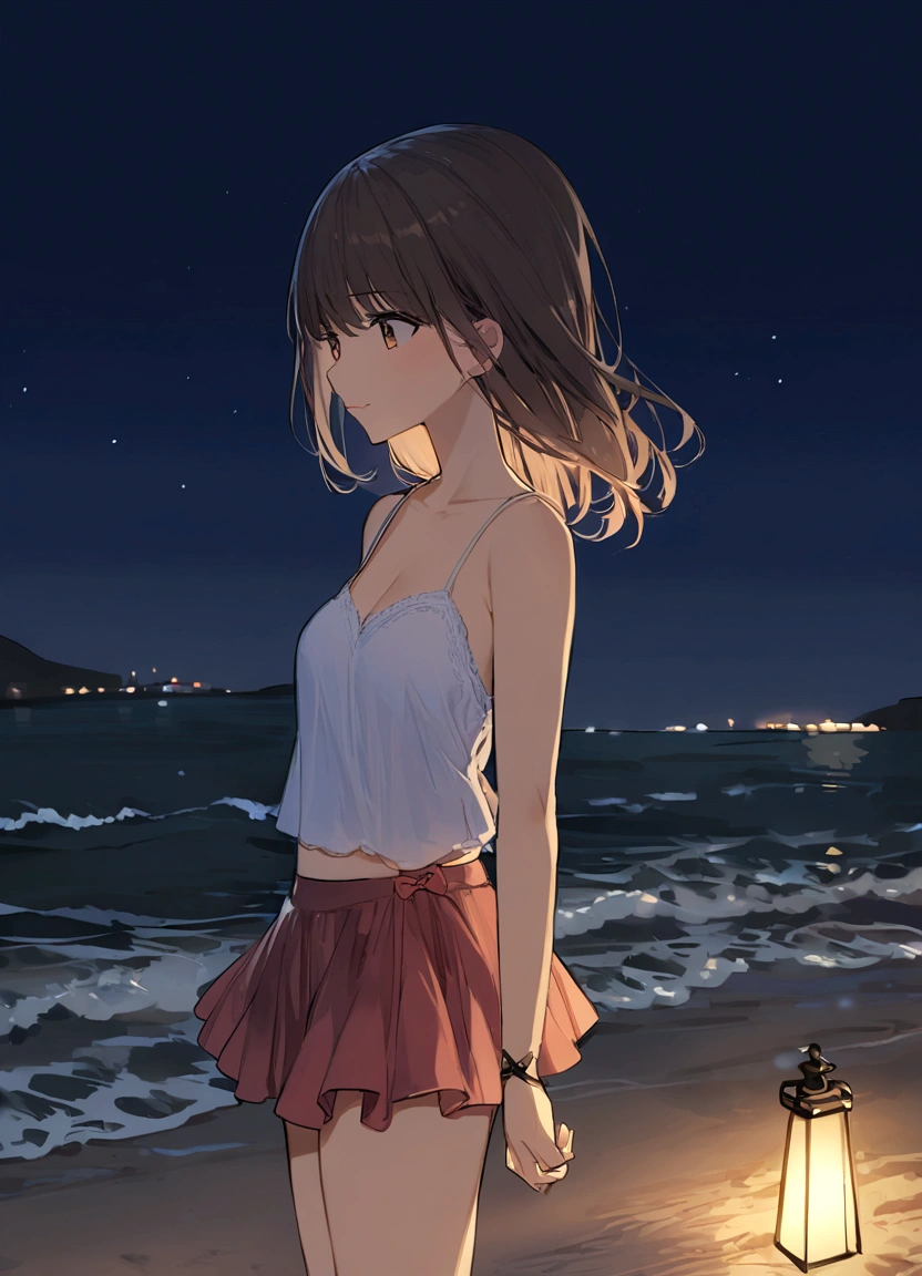 girl、Lori、mini skirt、camisole、summer、Seaside、night