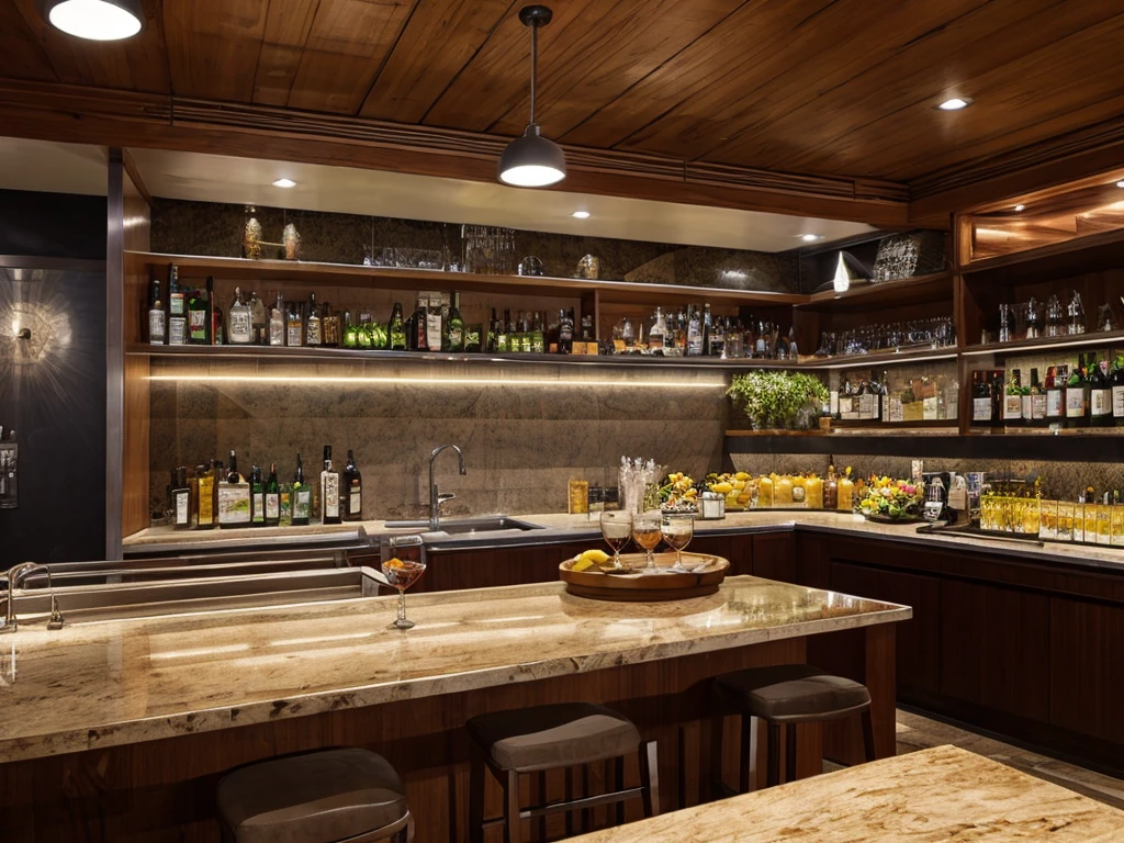 There are cocktails on the bar counter