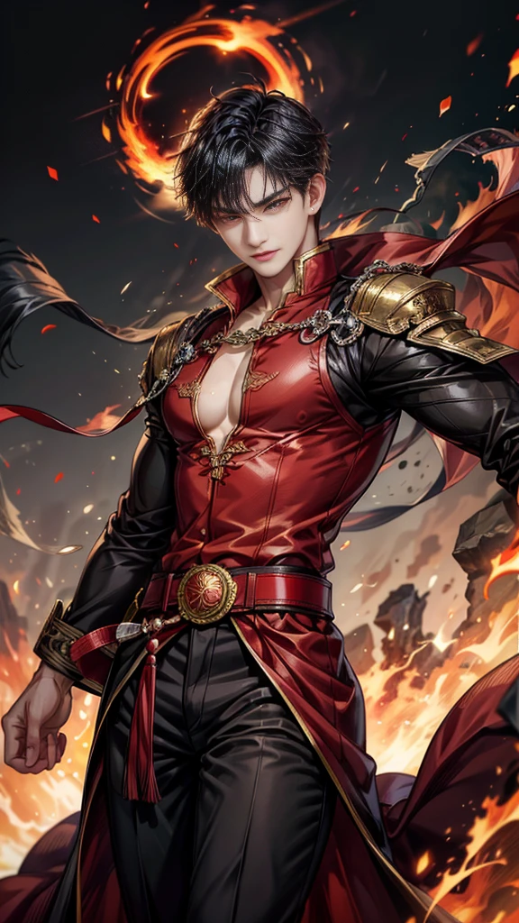Feilong, a 15-year-old man who inherited the power of fire from his ancestors, his fire-colored eyes radiated with intense heat amid his black hair, his sharp face adorned with a sly smile, his body full of latent energy beneath an ancient Chinese fire red dress.
As the guards passed by, the people looked on with awe, an aura of heat radiating over them, like a flame that was ready to flare up at any moment. Fei was not just a handsome young man, but lurking with terrifying powers.
His firepower can burn everything to the ground. At the touch of a finger, the red flame is ready to dance at will. Fei masterfully controls it as if it were part of the body.
But behind that fiery blaze, hidden away with a tender heart, Fei is full of kindness, loving to help those who are in trouble. Even in the face of any danger, he is ready to face it bravely.
Feylong is the guardian of the flame, the heir of great power. He will be the guiding light of the people, or he will be the fierce fire that burns everything, all depending on his decision.