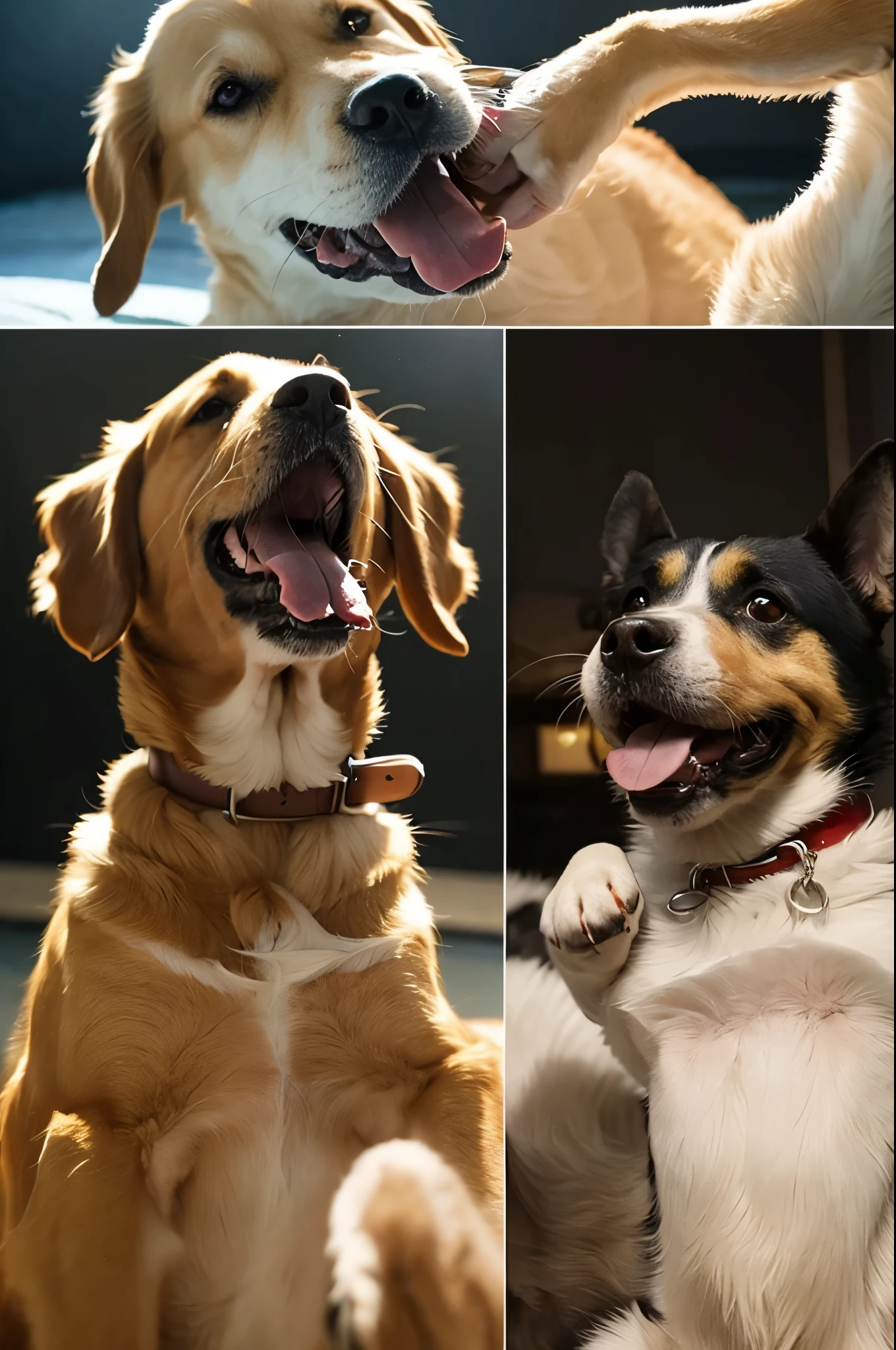 The picture of the dog flexing its arm muscles to the left in front of the dog is cute.