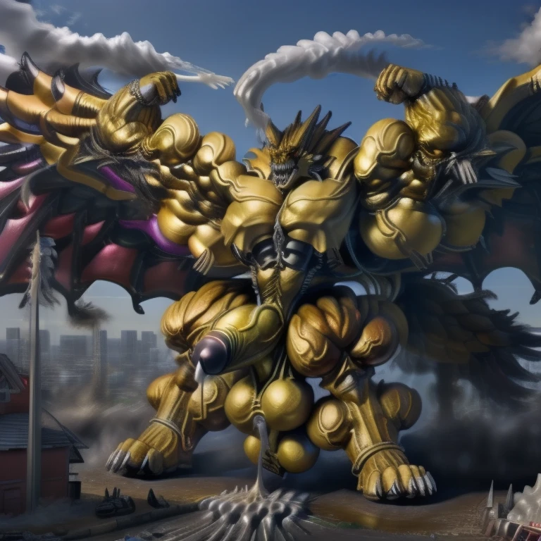 (masterpiece. official art. 8k. best quality. detailed full body. full body.)

(situation 1 : dominating GARO. GARO is over 1000 meters long. focus GIANT mechanical Muscular GARO is trampling the city. Looking down. macro. stomp. Low-angle perspective. emphasizing the immense size.)

(situation 2 :smoke and flames rising from the destruction in the city)


(Additional details 2: (Detailed head. Detailed Body. Detailed abs. gigantic muscles. HYPER MUSCLES. Gigachad Muscular. big muscle. pecs. triceps. traps. unusually developed muscular body. body full of huge muscles. showing off muscles. pectorales enormes. Exaggeratedly huge muscles. huge muscles. long legs.).

(Additional details 3: Spread wings. It has Golden wings. have big wings. The claws are sharp. Sharp teeth.5 toes.).

(Additional details 4: golden dick, golden cock, golden hyper penis. hyper black penis. big penis)

(Additional details 5: wearing a full-face helmet. a fantasy-style biomecha armored combat suit. composite layered chest armor, fully enclosed shoulder guards, hero in anime style, perfect body proportions, golden ratio)

(Additional details 6 : Spraying hyper cum up everywhere into the sky from his erect penis. wide spray of cum, covered in cum, cum splashing in front of camera, crowd of naked muscular male spectators, bukkake, City is under a thick later of cum.)