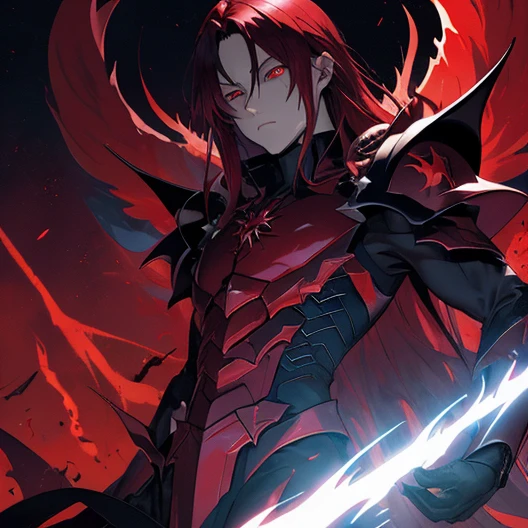The Prince of Hell Akame Morningstar Tsukino Son of Lucifer, Male Superior Demon, Red Eye, Red Skin, Dark Blue Hair, Red Eyes, Dark Blue Eyeblows, Demonic Personality