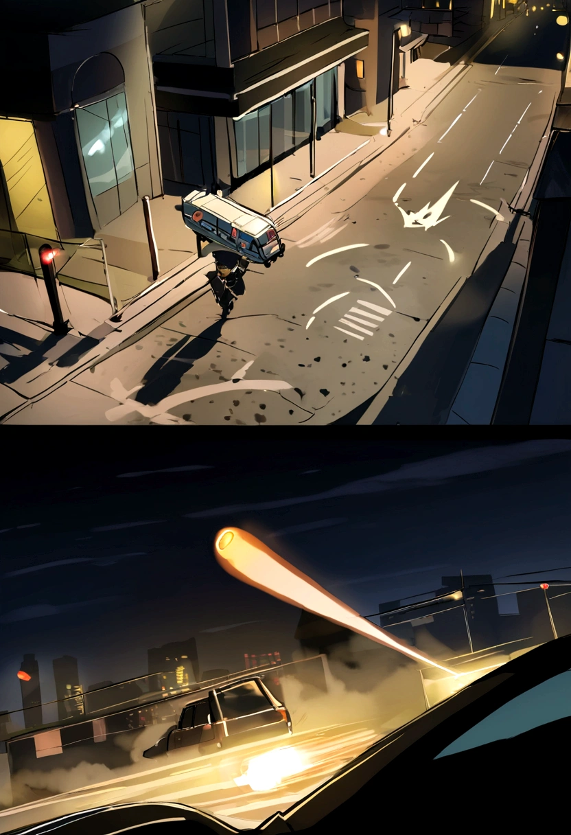 SSK Car, Flashing police lights, Spotlight, bullet trajectory, Gunshots, city, night, running, Bullet Tracer,