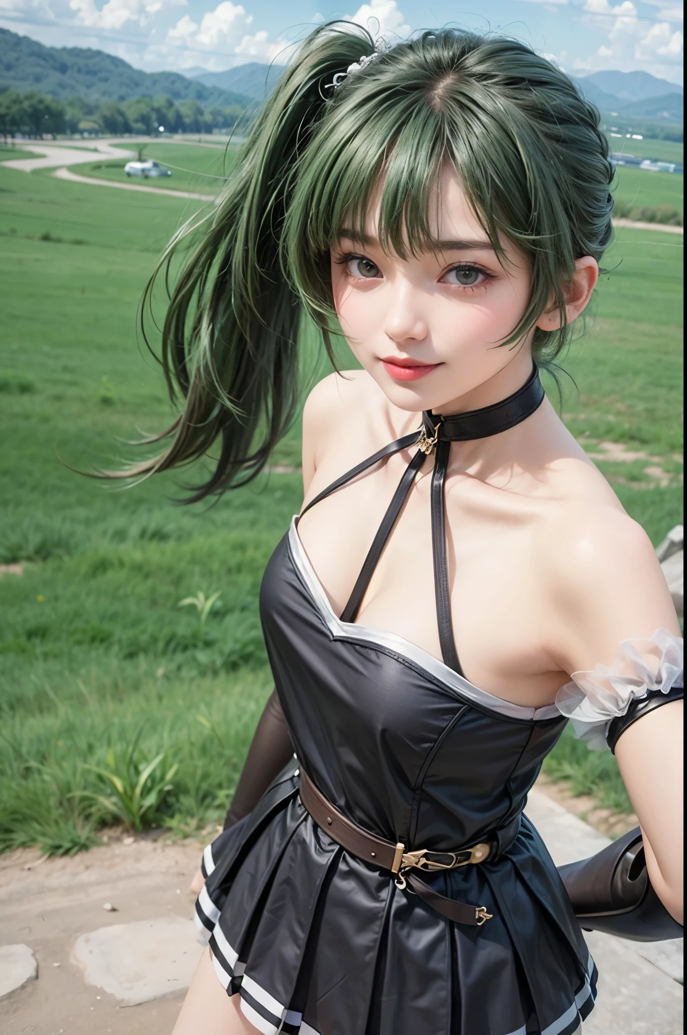 masterpiece, Very detailed, seductive girl, attractive girl, Beautiful seductive woman, beautiful girl, small smile, green hair