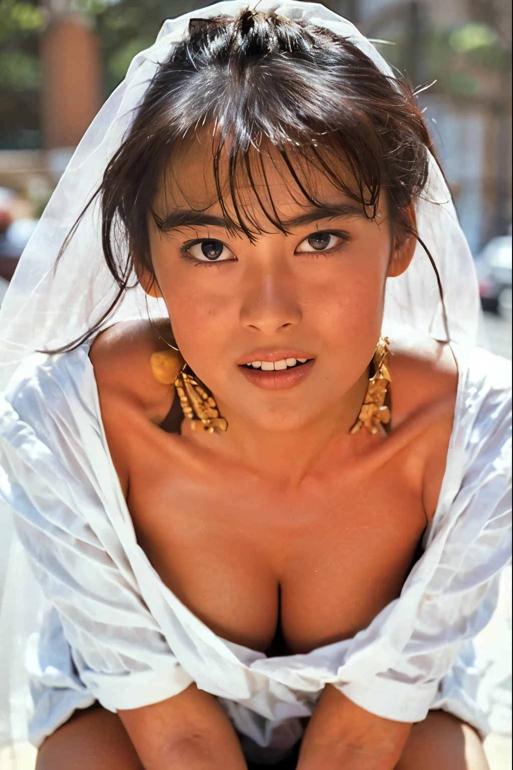 Naked Bride." shape, Large saggy breasts, Beautiful nipples, Perfect body, whole body , Church wedding, (((There were many participants behind her...))). (((white transparent wedding dress, Transparent Micro Panties, Transparent Micro Bra, Fishnet tights.))) . Thick pubic hair. ,(highest quality, 4K, 8k, High resolution, Tabletop:1.2), Very detailed, (Realistic, Realistic, Realistic:1.37), Royal, attractive, (Vibrant colors, Sharp Chest:1.1), Soft lighting"Writhing expression. The most beautiful woman in town.