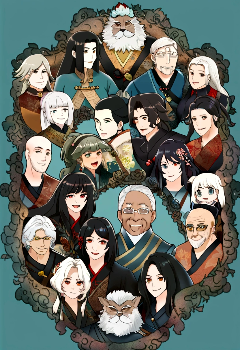 a group of people take a family potrait, with a , ruan jia and brom, Ruan Jia and Fenghua Zhong, He is! about 3 0 years old, 4 0 years old man, yiqiang and shurakrgt, he is 3 5 years old, lee griggs and jason chan