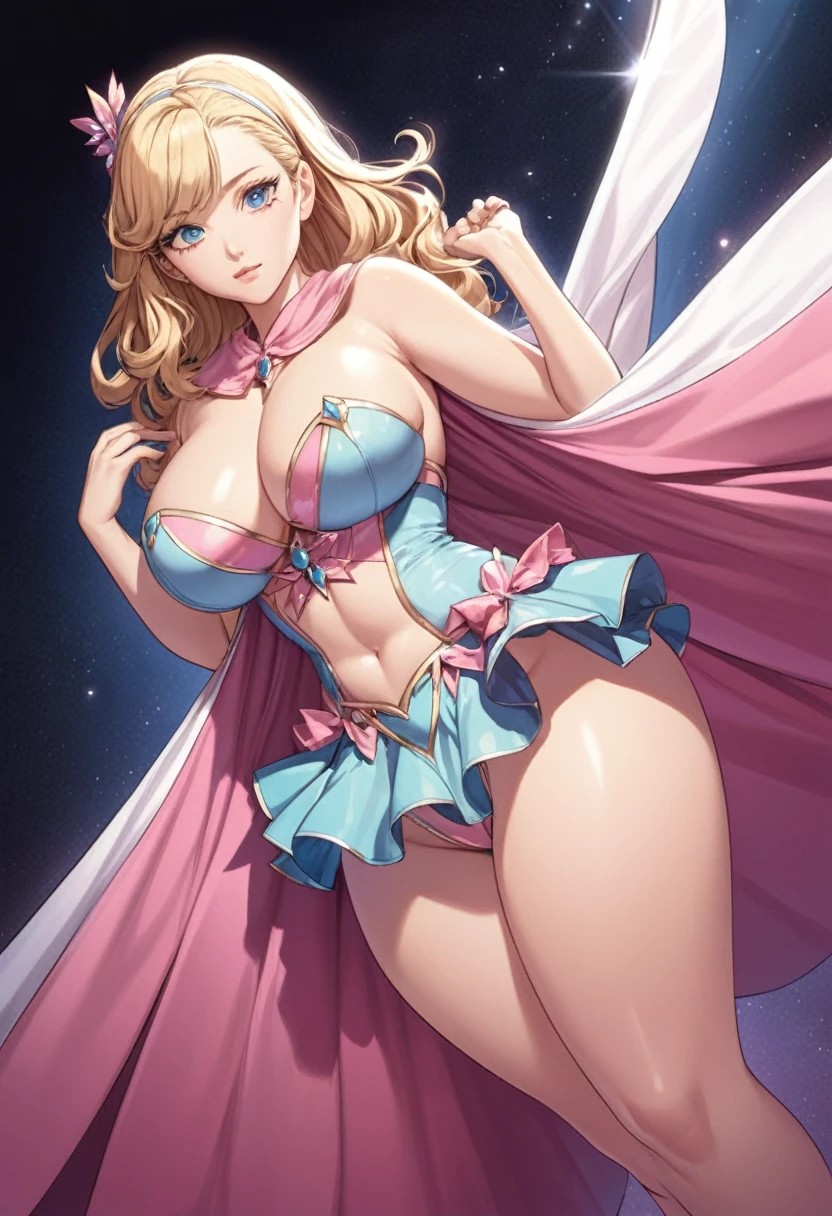 detailed illustration (side view),dynamic angle, ultra-detailed, illustration, clean line art, shading, anime, detailed eyes, detailed face, beautiful face, dramatic lighting, detailed illustration, dynamic angle, ultra-detailed, illustration, sensual face, gorgeous face, embarrassing look on face, trying to cover self,
Magic Girl, woman in her late 30’s, milf, milf in a magic girl costume, pastel pink dress, thick, plump, blue eyes, blonde hair, pear shaped body, big ass, massive sagging full tits, magical sailor girl costume, clothes too small, magical effects, magical sparkling, baring hips