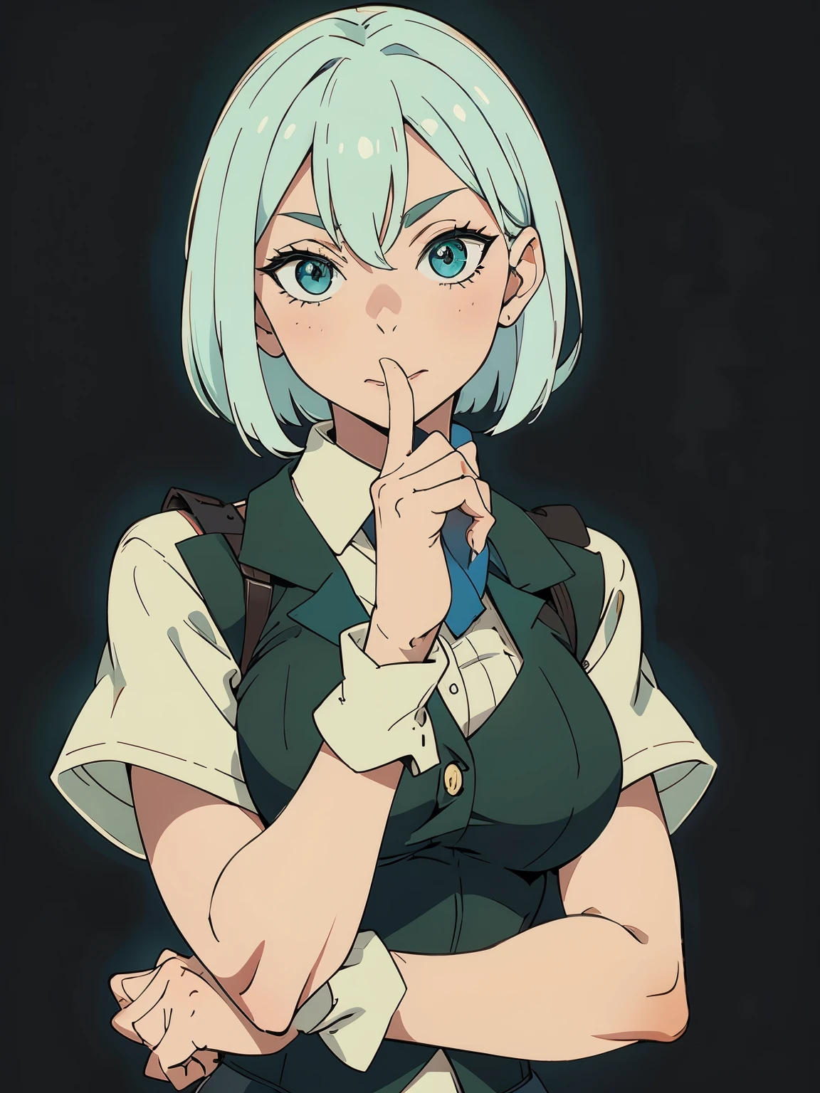 Blue Hair，Green eyes