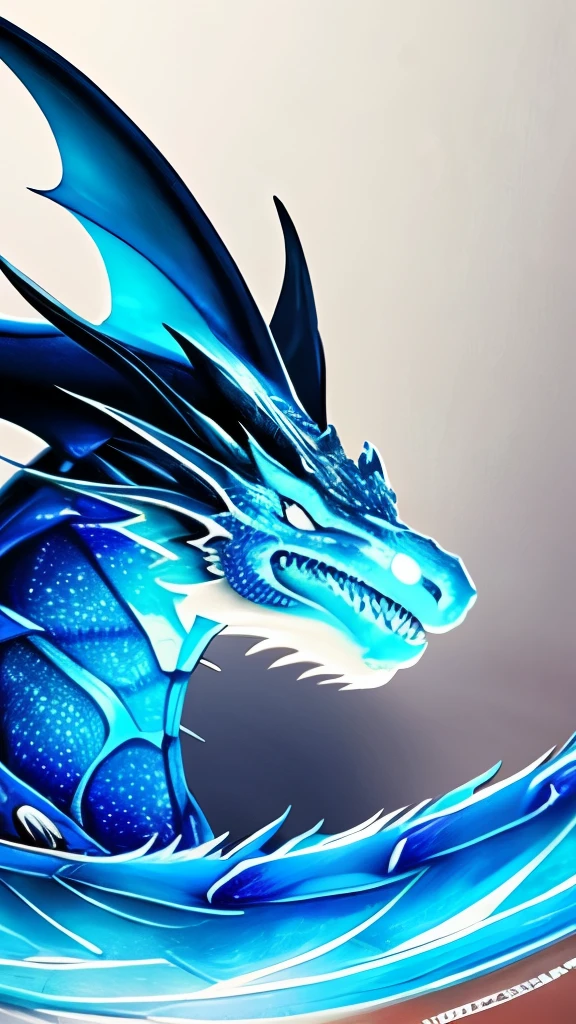 a close up of a dragon with a blue body and a white head, an airbrush painting by Li Kan, trending on cgsociety, fantasy art, water dragon, blue dragon, blue scaled dragon, blue fire!, dragon art, cyan chinese dragon fantasy, luminous water elemental, iridescence water elemental, crystal dragon, water elemental, breathing blue fire