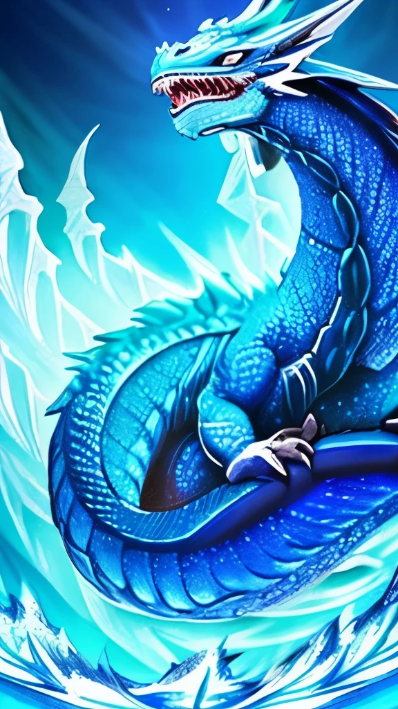 a close up of a dragon with a blue body and a white head, water dragon, blue dragon, blue scaled dragon, blue fire!, dragon art, cyan chinese dragon fantasy, luminous water elemental, iridescence water elemental, crystal dragon, water elemental, breathing blue fire, blue fire powers, mythical creature, magic blue fire, frost dragon