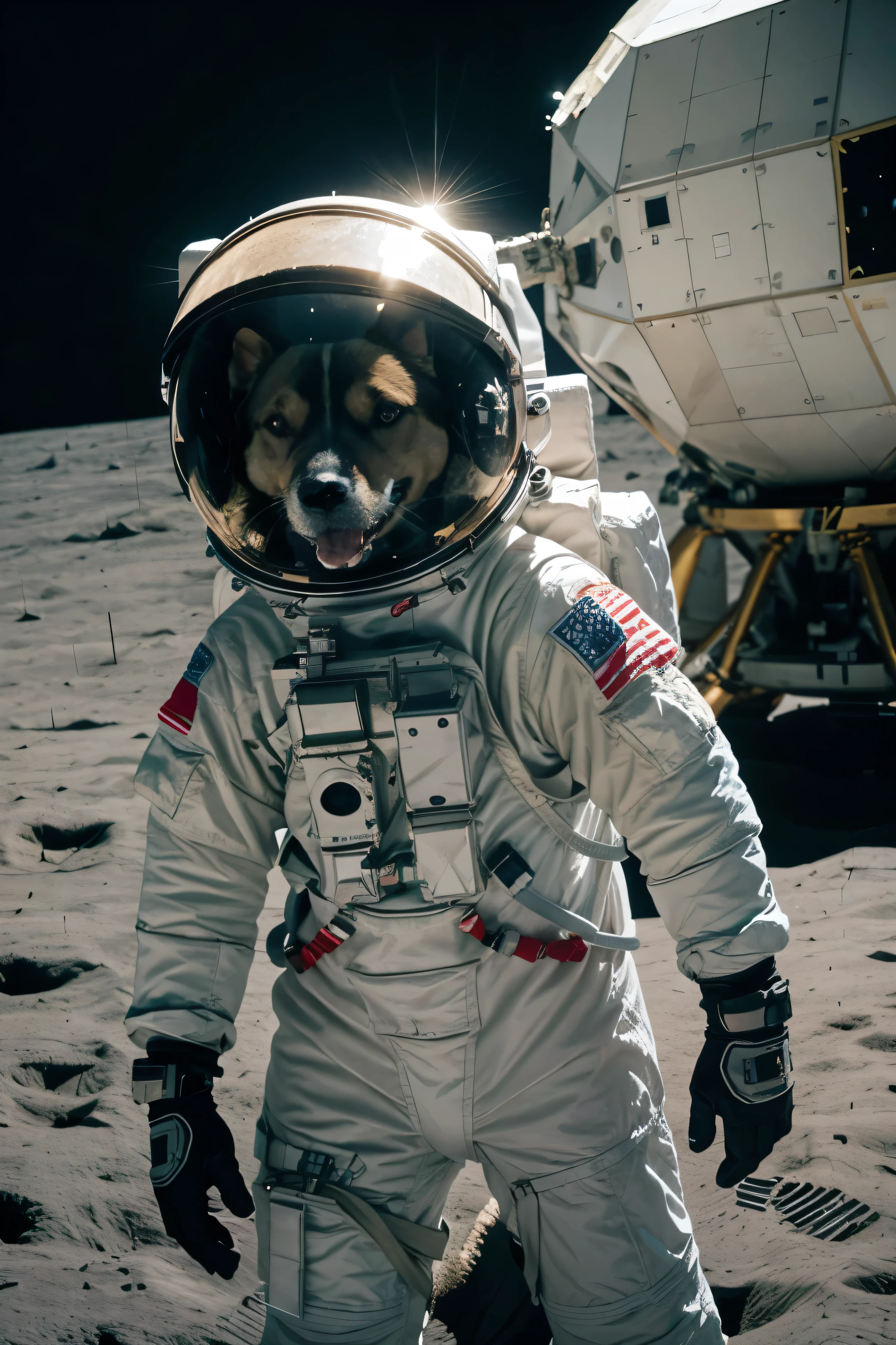 astronaut dog stepping on the moon