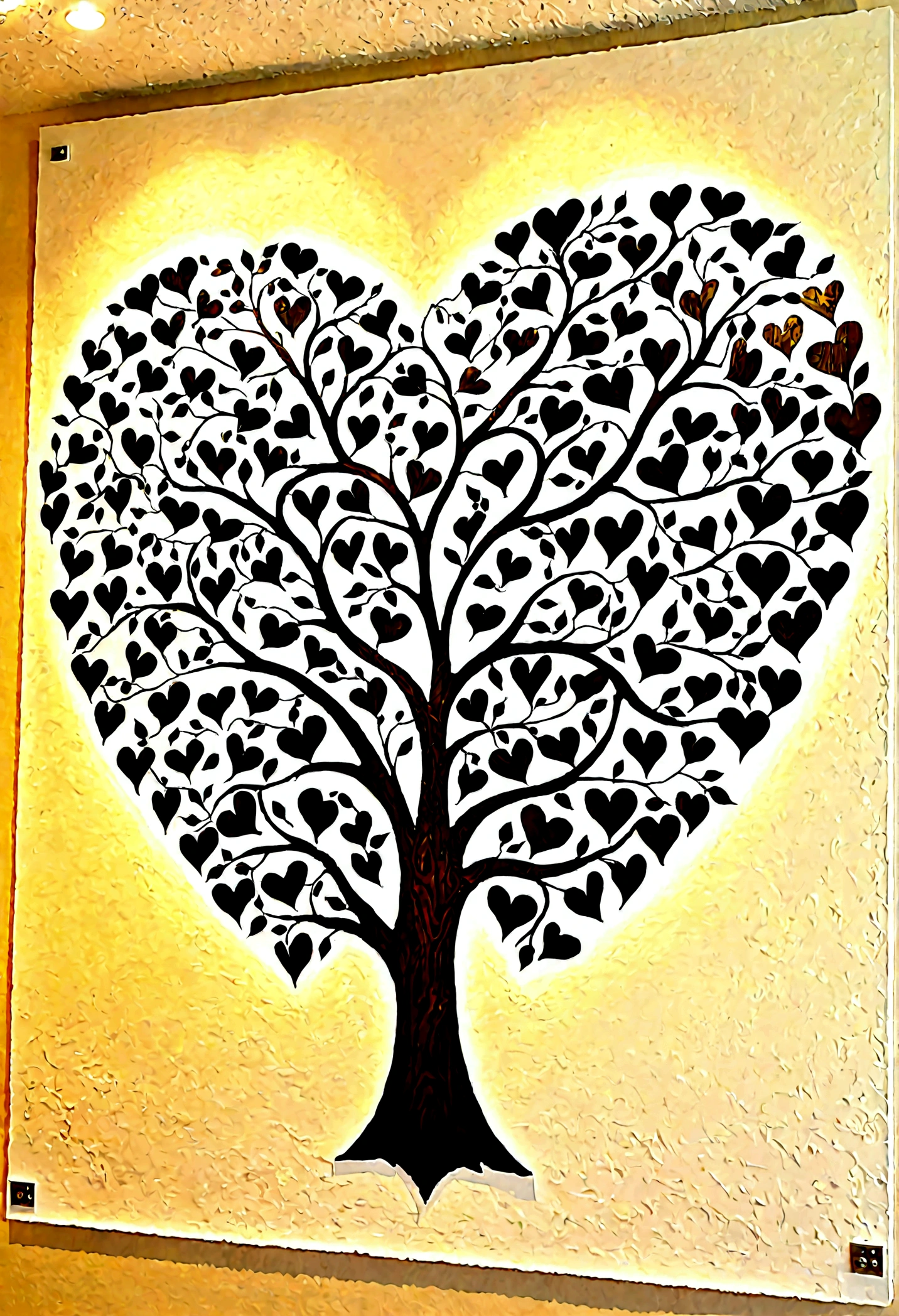 --ar A large heart painted on a pristine white wall, composed entirely of high-definition photographs of family members, rendered in stunning Ultra HD 16k resolution. The heart, intricately formed by an array of carefully arranged pictures, symbolizes a unique version of a family tree. Each photograph is clear and vivid, capturing the essence of each family member, from ancestors to present-day relatives. The photos blend seamlessly into the shape of the heart, creating a cohesive and visually striking collage. The room is softly lit, enhancing the warmth and detail of the images, reflecting the love and connection shared by the family. This artistic and heartfelt depiction of genealogy celebrates familial bonds through a beautiful and personal tapestry of cherished memories.