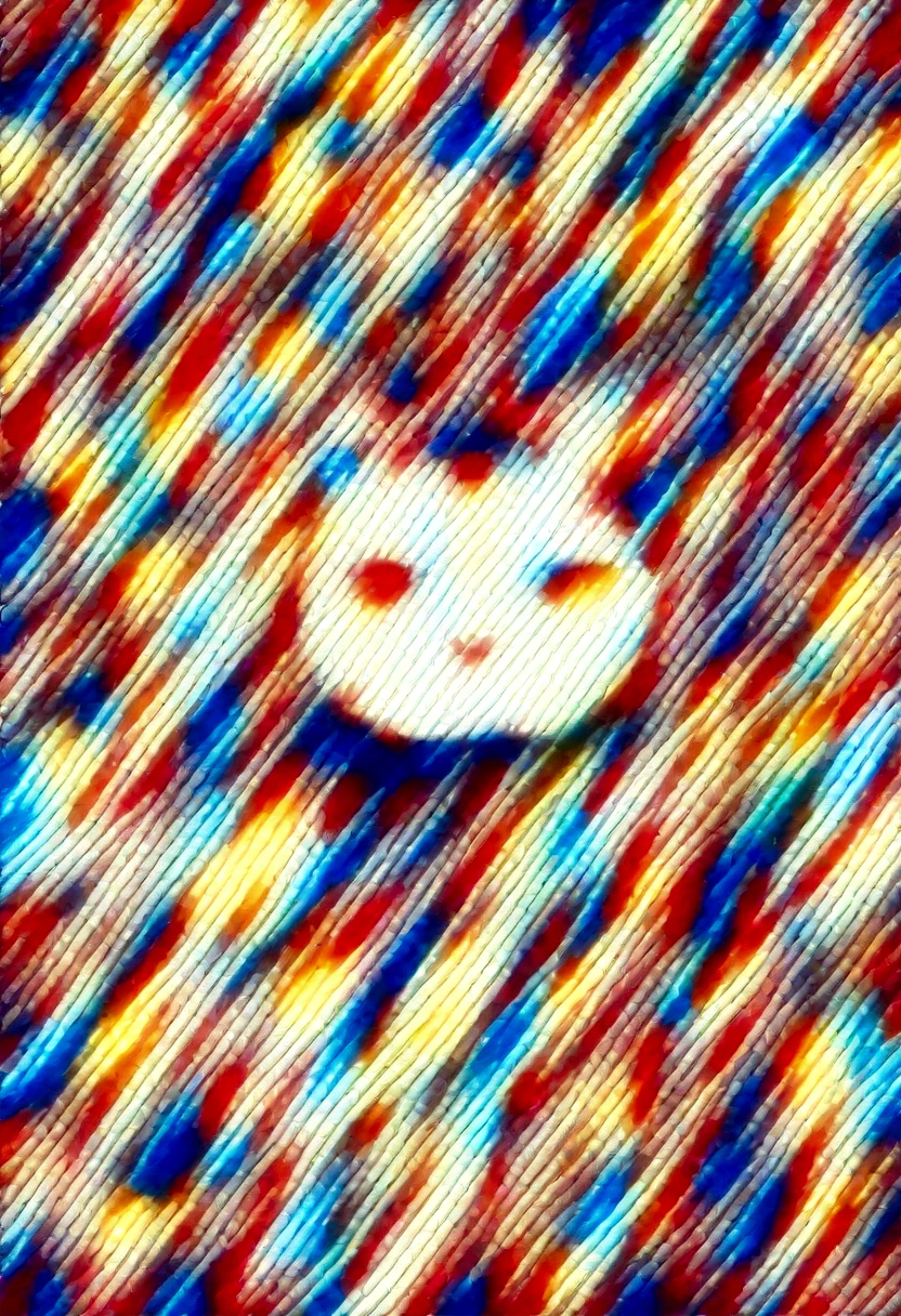 Cartoon tabby cat wearing cape and hood, Full body portrait, background: Abstract geometry, painting, (Bright colors: 1.7)