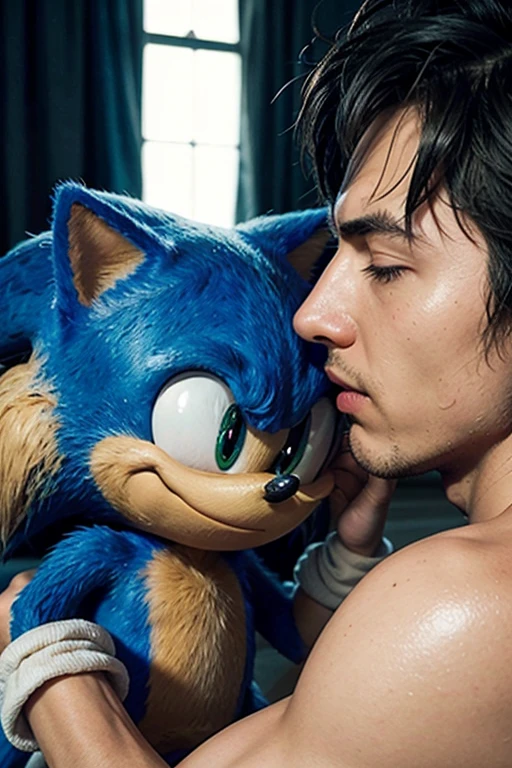 sonic, sega character kissing a man