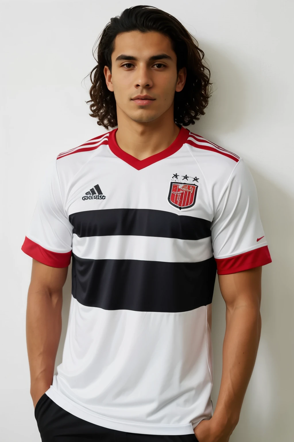 ((mejor calidad)), camiseta de futbol parte delantera y trasera con los colores negro,blancoy rojo