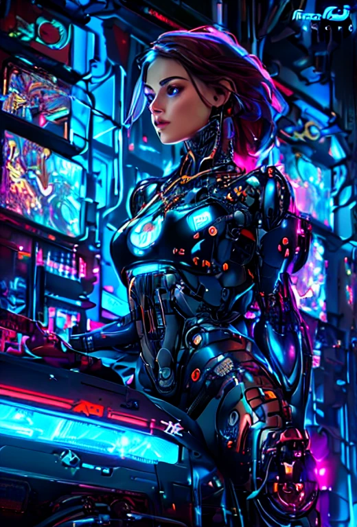 (highly detailed: 1.2), (canon EOS R6 best quality: 1.2), (8k: 1.0), (emb-rrf-low: 1.0), (lots of large black tattoos on cybernetic head open in the middle showing the inside, detailed face, hyper detailed eyes and wearing hi-tech sunglasses with holographic display 1.2), sharp focus (awarded photo: 1.2), (subsurface scatter: 1.2), (subsurface scatter: 1.2). 1.1) (a beautiful ultra-detailed cyborg: 1.2), ( hyper-detailed hair: 1.2), (wonderful body: 1.2), (full body: 1.2), (dynamic stance :1.2), neon glow, (detailed cybernetic eyes:1.1), close-up (hyperrealistic:1.2), rpg, CyberPunk 2077 style, dramatic lighting, (highly detailed futuristic cityscape:1.2), (sci-fi: 1.2). 1.2), professional portrait photography, by wlop greg rutkowski jeffrey simpson alphonse mucha