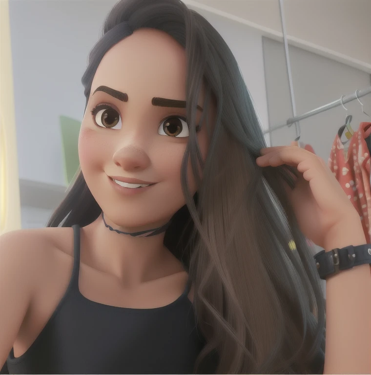 Uma mulher morena, cabelos pretos, estilo pixar, sem plano de fundo, com roupa de mulher maravilha, alta qualidade, melhor qualidade.