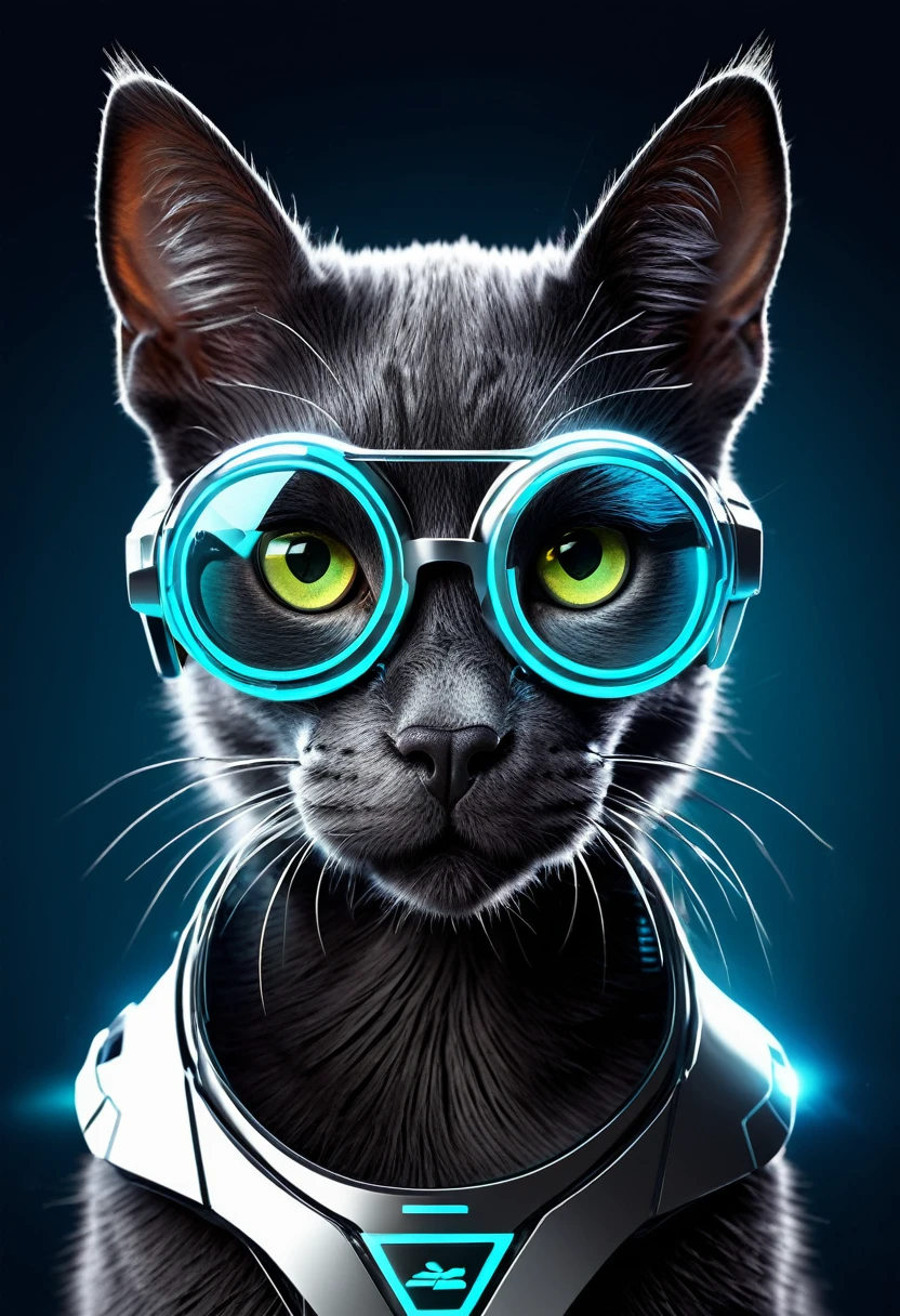 Gato animado, Futuristic with logo cybernetic glasses