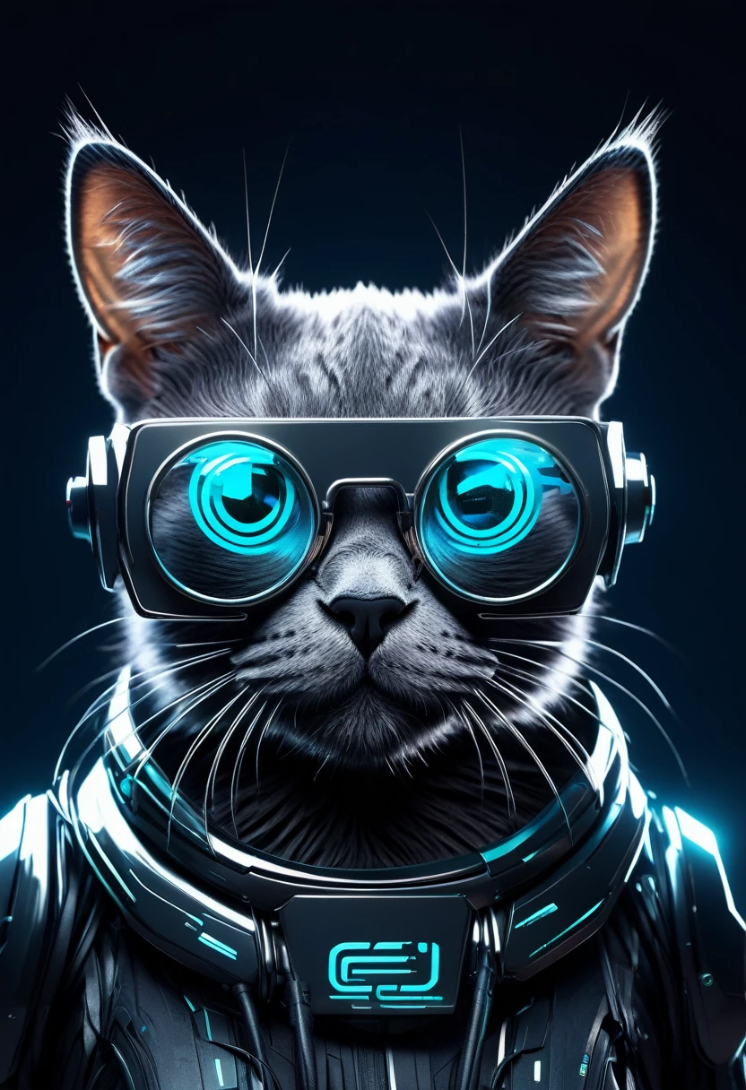 Gato animado, Futuristic with logo cybernetic glasses