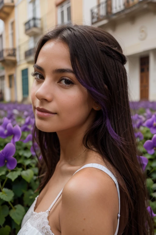 une fille colombienne avec des cheveux violets