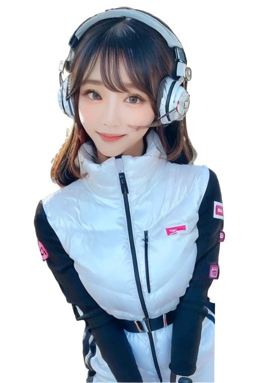 masterpiece, highest quality, Very detailed, 8K Portrait,Japanese Android Girl,plump , Control panel,Robotic arms and legs, Blunt bangs,,break (Metallic Gray, Metallic luster, Mirror finish, Astro Best):5,headphone:5,break (Black sleeves):100,Smart Watches,Futuristic space station,Control Room,break headphone,blue eyes,(Black Hair):2,(Long Hair):1.3,Displaying the viewer,(respirator),break blush:3,Hidden Hand,smile