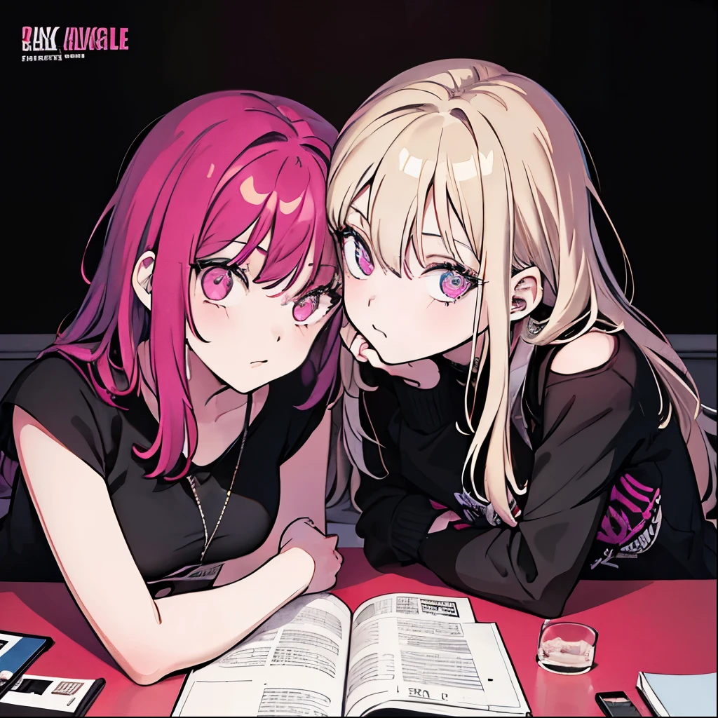 (Two girls), girlfriends, couple, in love, kissing, two women, unquie girls, opposite aesthetic, album cover quality, album cover art, girls, mature, sexual, big, album aesthetic, grunge, cute, punk, alt music, rock, (looking at viewer), bedroom eyes, tension, album, (no extra limbs), (high quality), (professional lighting and theme), (model type picture), (close up), (headshot picture)