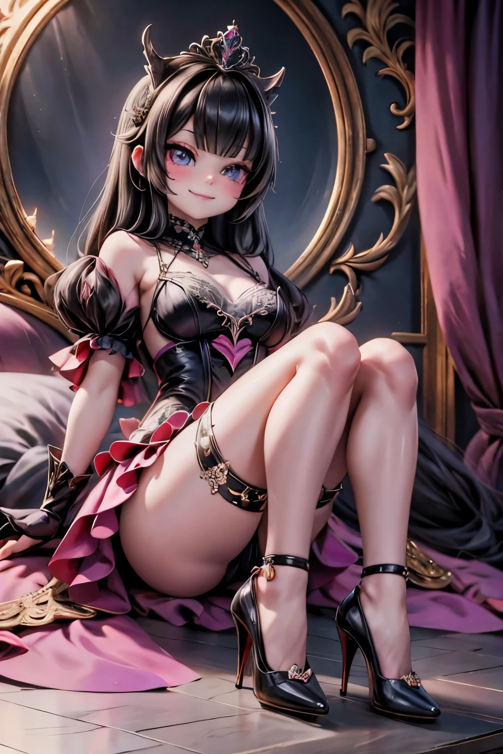 a beautiful princess, malevolent smile, round_toe pumps