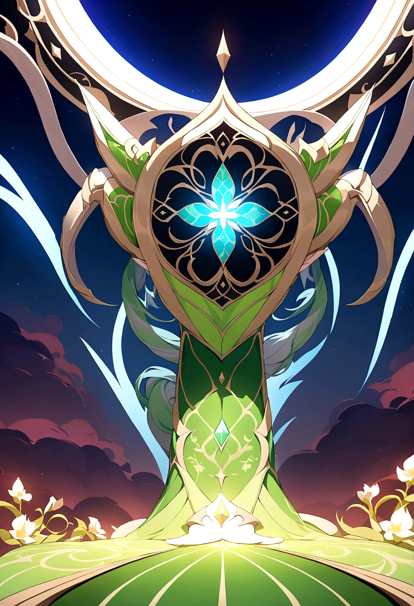 Genshin Impact,Nashida role,Girl,Green floral skirt,Naughty and cute,Pointy ears,Winking eyes,Sweet smile,Wave hello,Second Dimension,Octane Rendering,masterpiece,Highest quality,Ultimate details,8K resolution