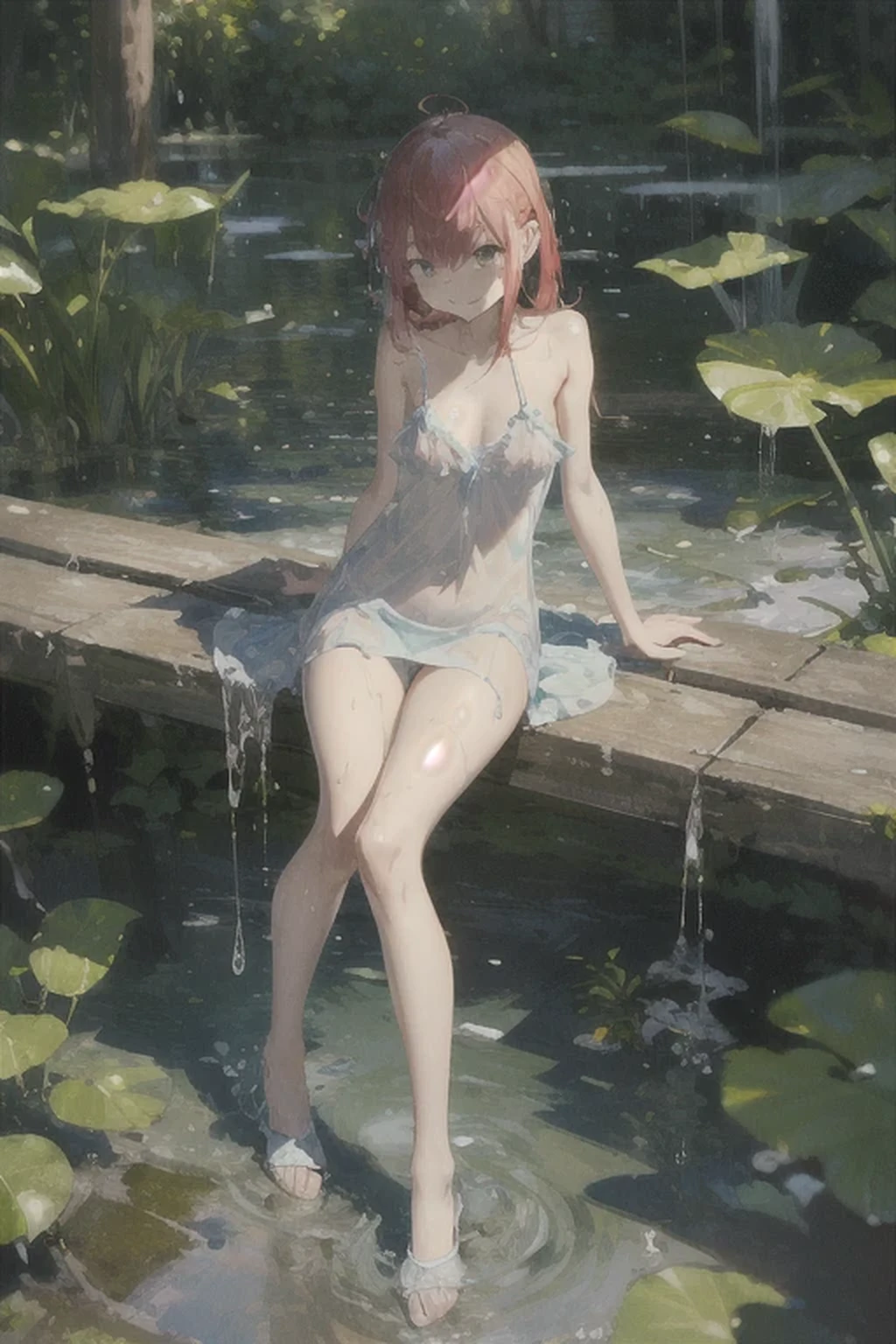 absurd , high resolution, Super detailed, (8 year old girl:1.3), Large Breasts,Happy, rest, Sundress, Ink cap, mary jane shoes, rest, Rich gradients, extreme colors, Extreme details, Clear light perception, rest, (many, Impressionism, ), Anime Characters, rest, The opening of your legs,Fluid between thighs、Flowing liquid,touch、disheveled、Comfortable to wear,Chest contour、(((Wet clothes))),Pipe top,(((Ultra-thin clothing))),(Body model),((Body outline)),Grin, blush,Overactive Expression,