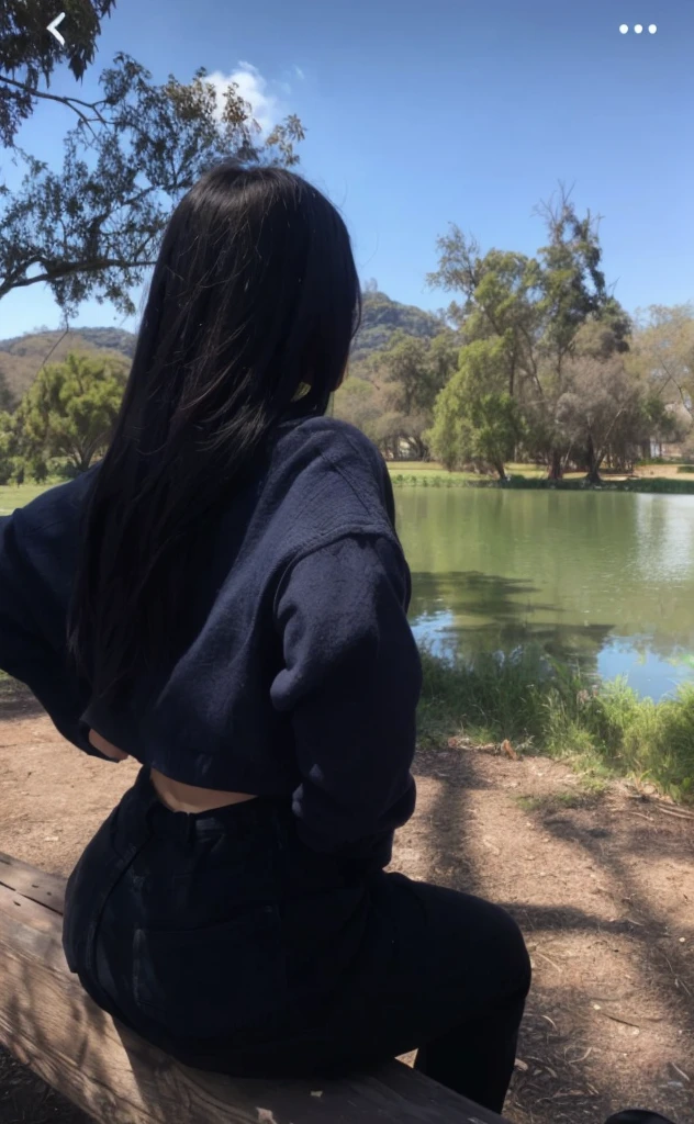 Araffe sitting on a bench looking at a lake and trees, parque em segundo plano, sentado em frente a um lago, lago ao fundo, sentado em uma lagoa, em um parque and next to a lake, em um parque, com um parque ao fundo, no Parque, no Parque, tiro pelas costas, em um parque