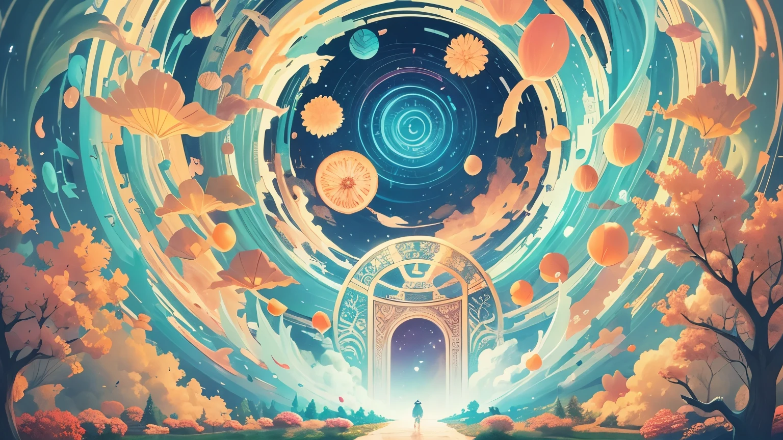 A magical portal, colorful, white background, children's book illustration style, anime art.