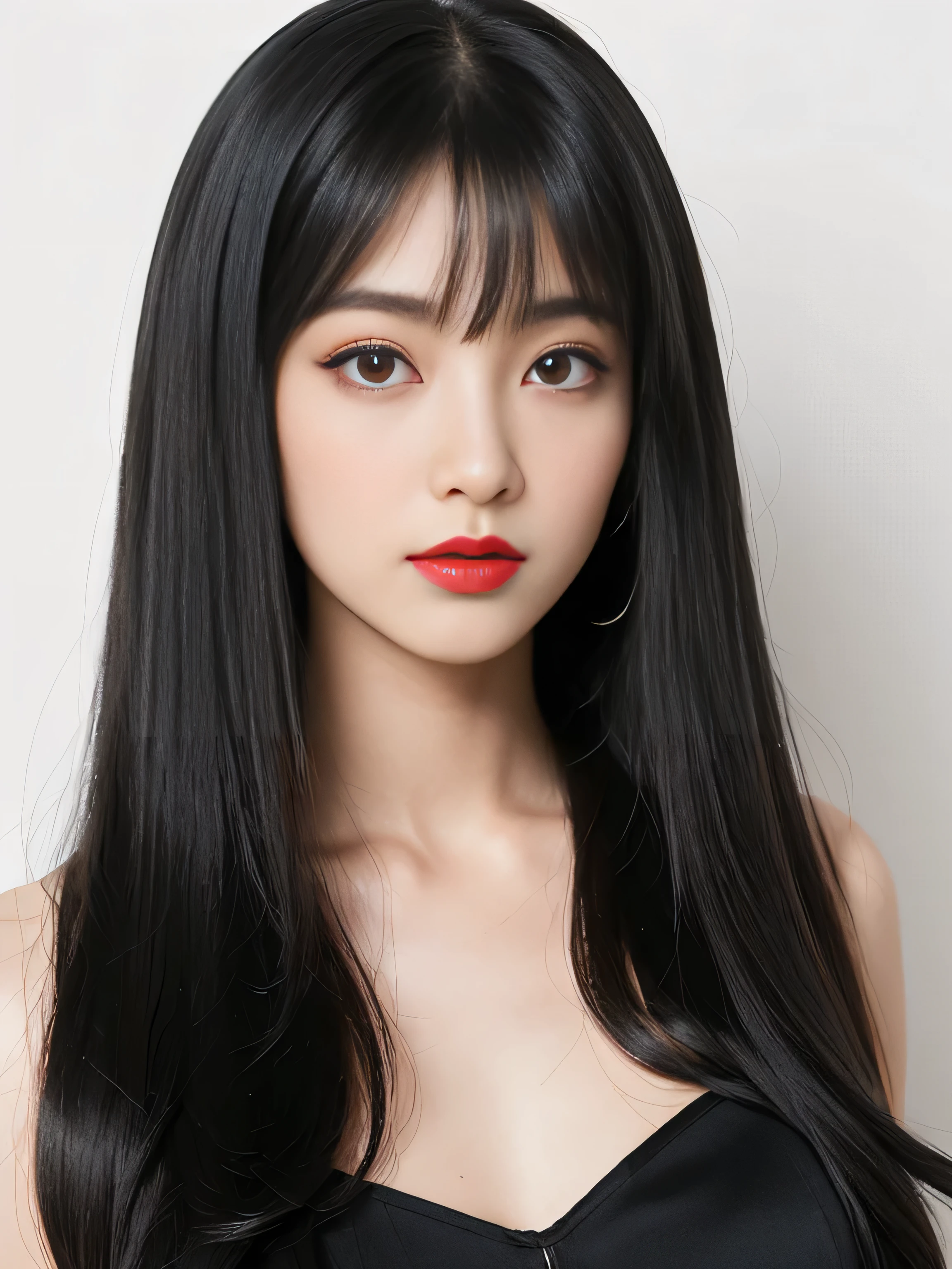 1 Female (Close up of her face!!!:1.8) (She turns to the viewer and laughs so wonderfully!!!!!) ((highest quality)) ((masterpiece)) (Familiar) (Get used to it) (White wall background!!!!!) (The most beautiful and sensual 24-year-old cosmetics model in Japan) (Her bangs are neatly trimmed and worn straight down.:1.5) (Very shiny and voluminous, Very straight!!! The highest quality and most detailed, incredibly long, jet black hair hangs down widely on both ends of the body. Her highest quality and highest detail of ridiculously long everlasting extraordinarily long jet black hair is very long hair!!! Her beautiful jet black hair is very long!!! Her hair is very black!!! length, Shiny black hair, black silky hair, detailed length black hair, length black straight hair, long Straight black hair, length black hair, 太くShiny black hair, length black hair, Straight black hair, length and free straight black hair, Perfect Silky Straight Hair, Extra Dark Natural Black Hair, very length black hair) (She received a beautiful make-up done by a professional make-up artist... Exquisite texture:1.4 Bright red lipstick Beautiful black eyeliner) (She is wearing a shiny random color silk camisole dress.) Perfect Woman'face (She has a typical Japanese build and skin color..., Her skin is very high quality and ultra high definition.、very beautiful and glowing skin) (Her face is dignified and sexy)(She applied sexy makeup with the help of a professional makeup artist.... Lipstick is bright red The eyeliner is a beautiful black) (She has a typical Japanese build and skin color Her skin is very delicate and sensitive..、and、Such beautiful and radiant skin) ((Her face shape is thinner than average:1.4)) ((Her eyes are larger than average:1.6)) ((Her eyes are wider than average:1.6)) ((Her eyebrows are very thin:1.8)) ((Rich 1.4)) (Extremely detailed 8K) (Ultra-fine skin texture 1.4) (Actual, Vibrant:1.4), Sharp focus:1.2、Beautiful woman:1.4 Dynamic Lighting (Genuine RAW photos taken by professional photographers) very beautiful and glowing skin) (Surreal photos by professional photographers :1.2)