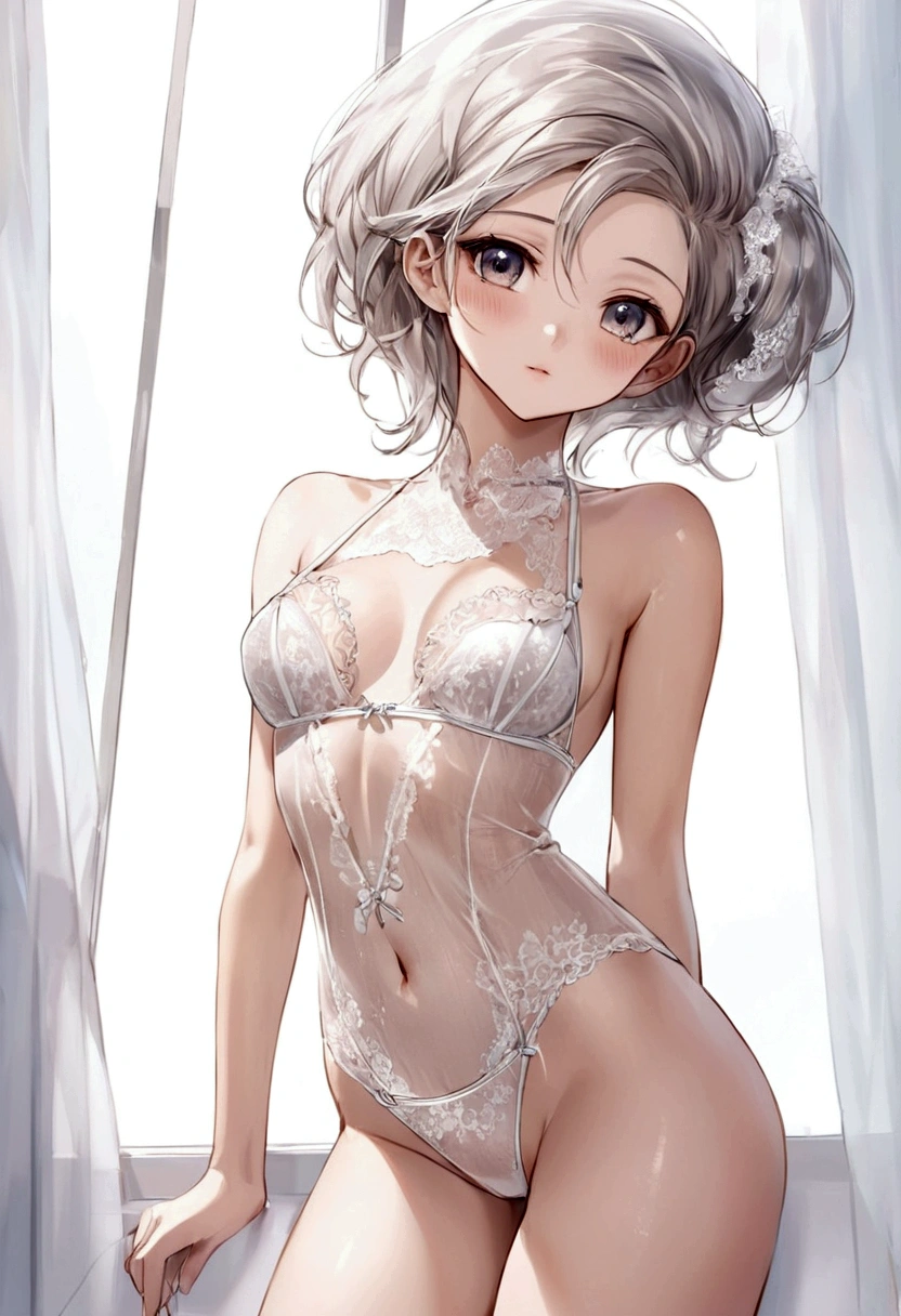 (masterpiece, best quality:1.2), 1 Girl, Solitary，Sexy eyes，（（White sexy transparent lace lingerie）），