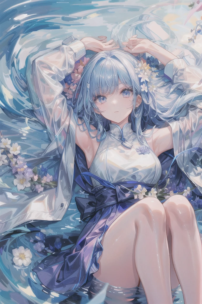 a 1 girl、Surrounded by flowers、I'm lying down