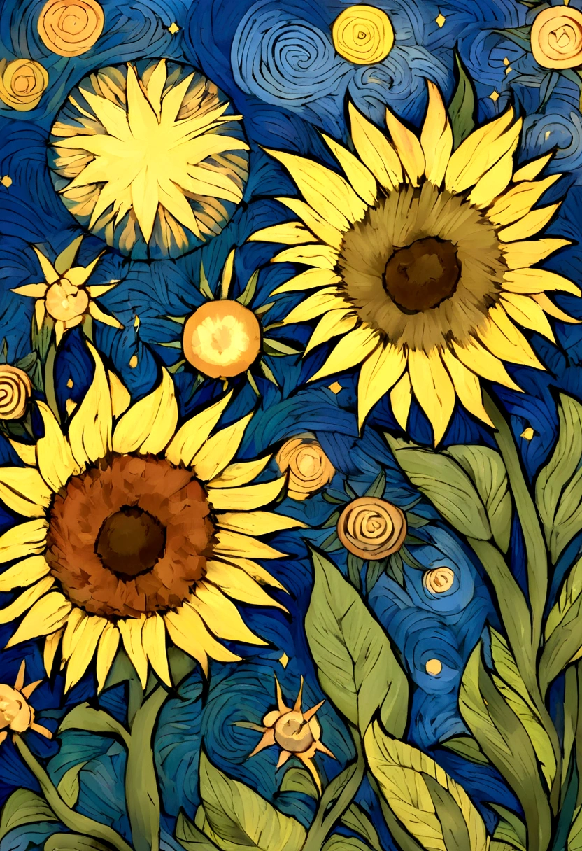 Make a version of vincent van gogh girrasois with good quality, estilo noite estrelada de van gogh