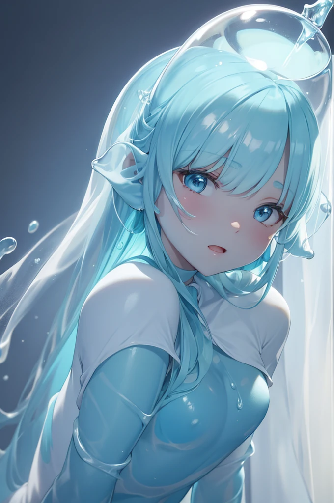 translucent body face,light blue slime