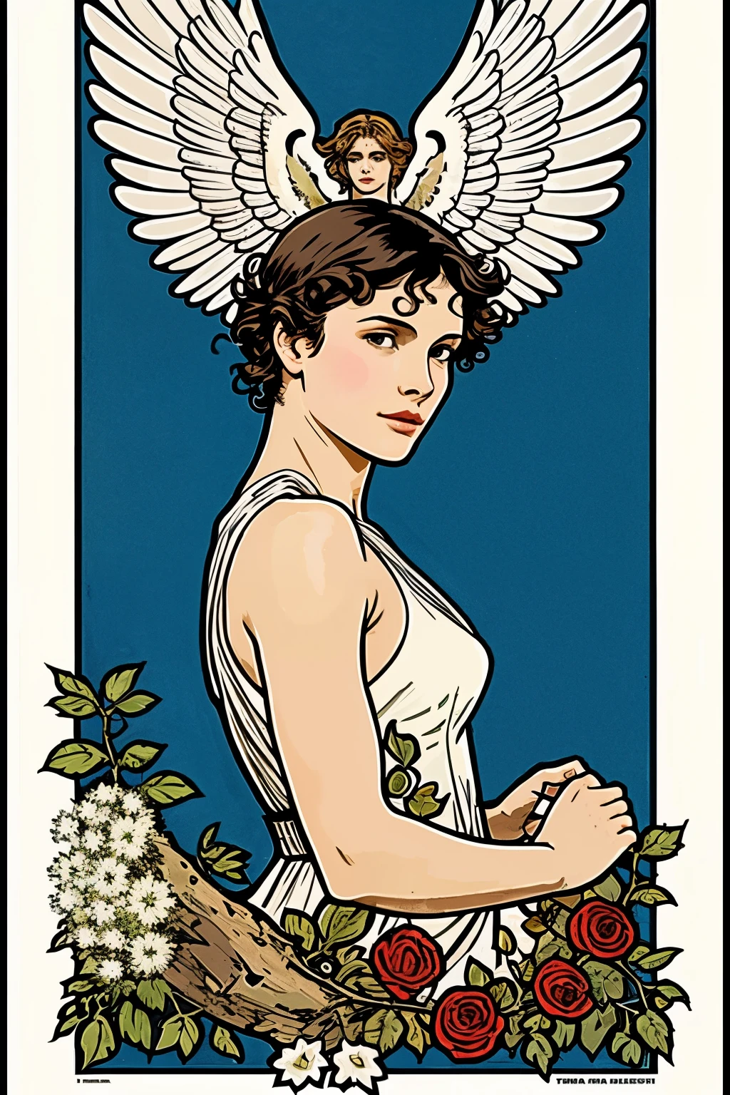 Tous les personnages d'attaque des titans ,dans un style vitraux, comme Mucha , 