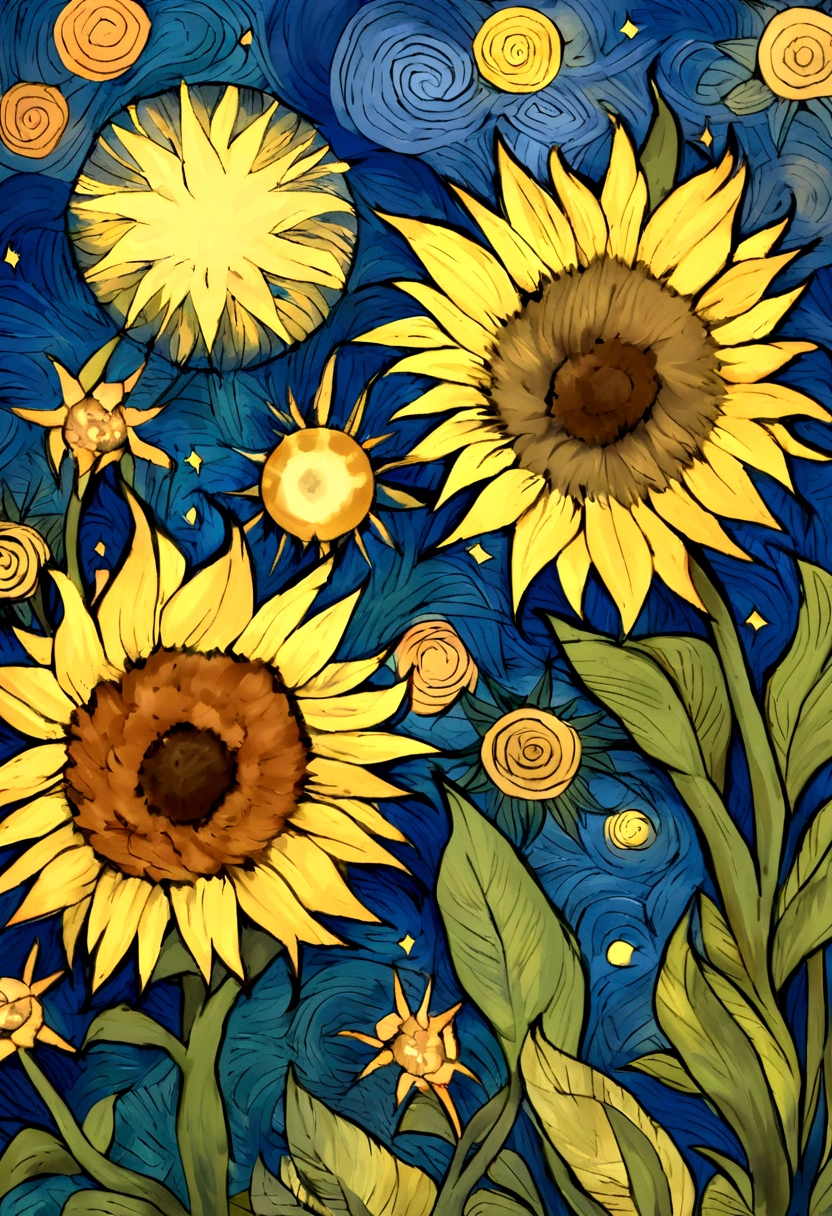 Make a version of vincent van gogh girrasois with good quality, estilo noite estrelada de van gogh
