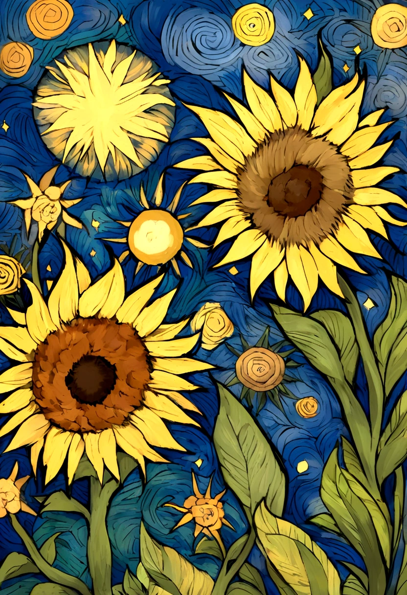 Make a version of vincent van gogh girrasois with good quality, estilo noite estrelada de van gogh