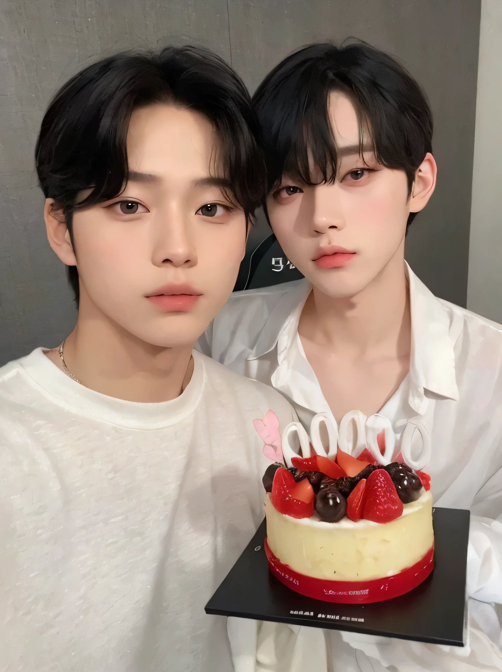 posan para una foto con una tarta con dos huevos de chocolate, pareja adorable, ulzzang, Lalisa Manobal, Yanjun Chengt, jinyoung shin, flequillo esponjoso, con flequillo, sakimichan y frank franzzeta, Kim Doyoung, pose de pareja, foto de perfil, 😭 🤧 💔, comiendo pasteles, Con flequillo completo, Happy Birthday