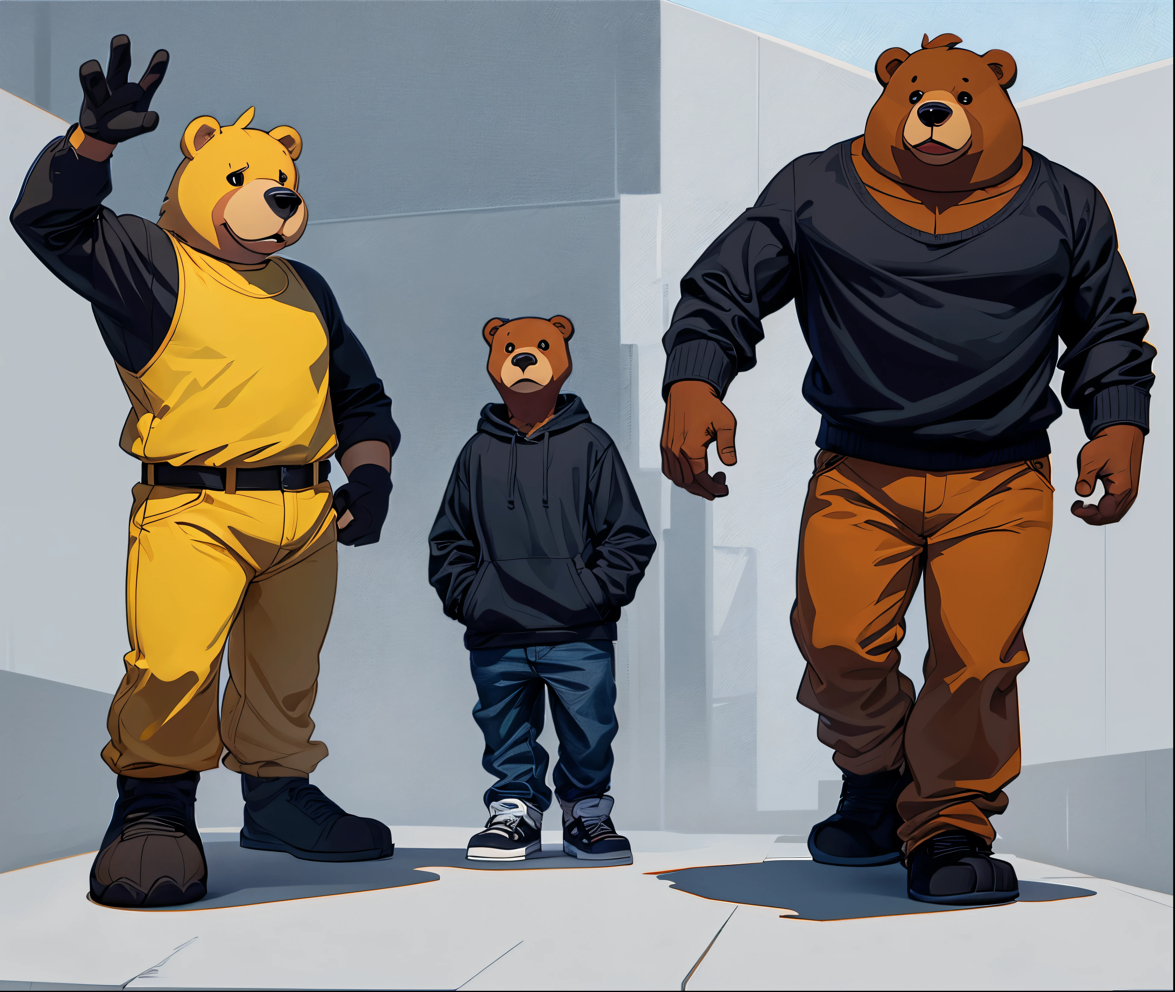 Here is a 2D meme of a cartoon bear., done in vector style. This bear was created, to be interesting for young people and not look childish. His original and funny image is made in the style, which should be taken as a stoned local meme:
