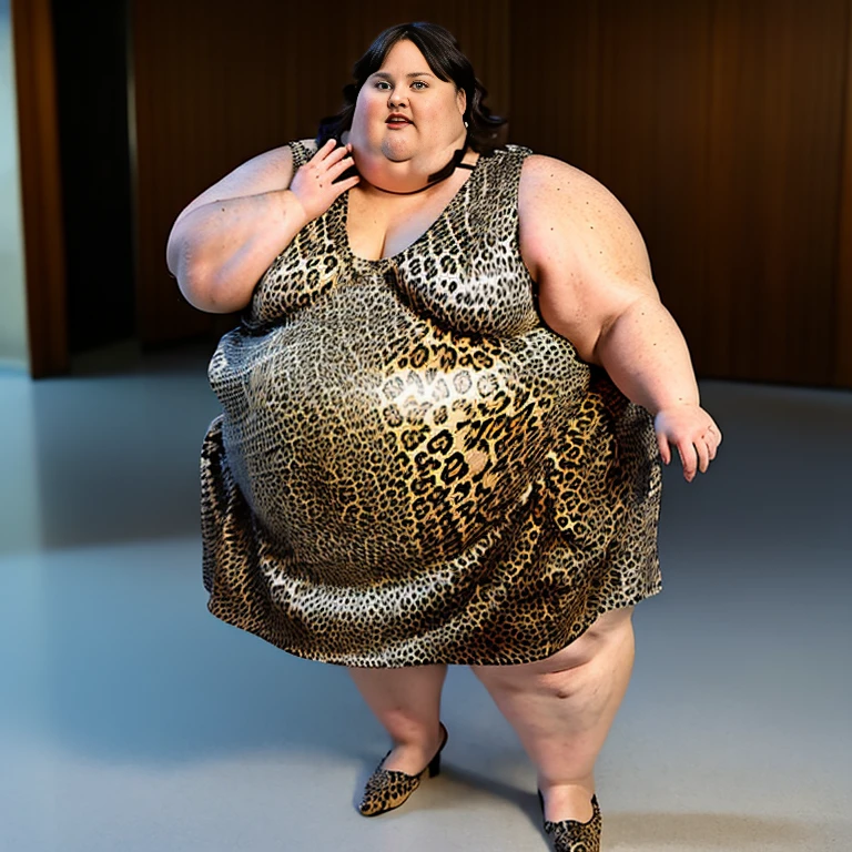 Ssbbw extremely morbidly obese solo Robin Tunney full body alone wearing a leopard dress