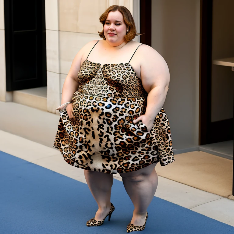 Ssbbw extremely morbidly obese solo Rachel McAdams full body alone wearing a leopard dress