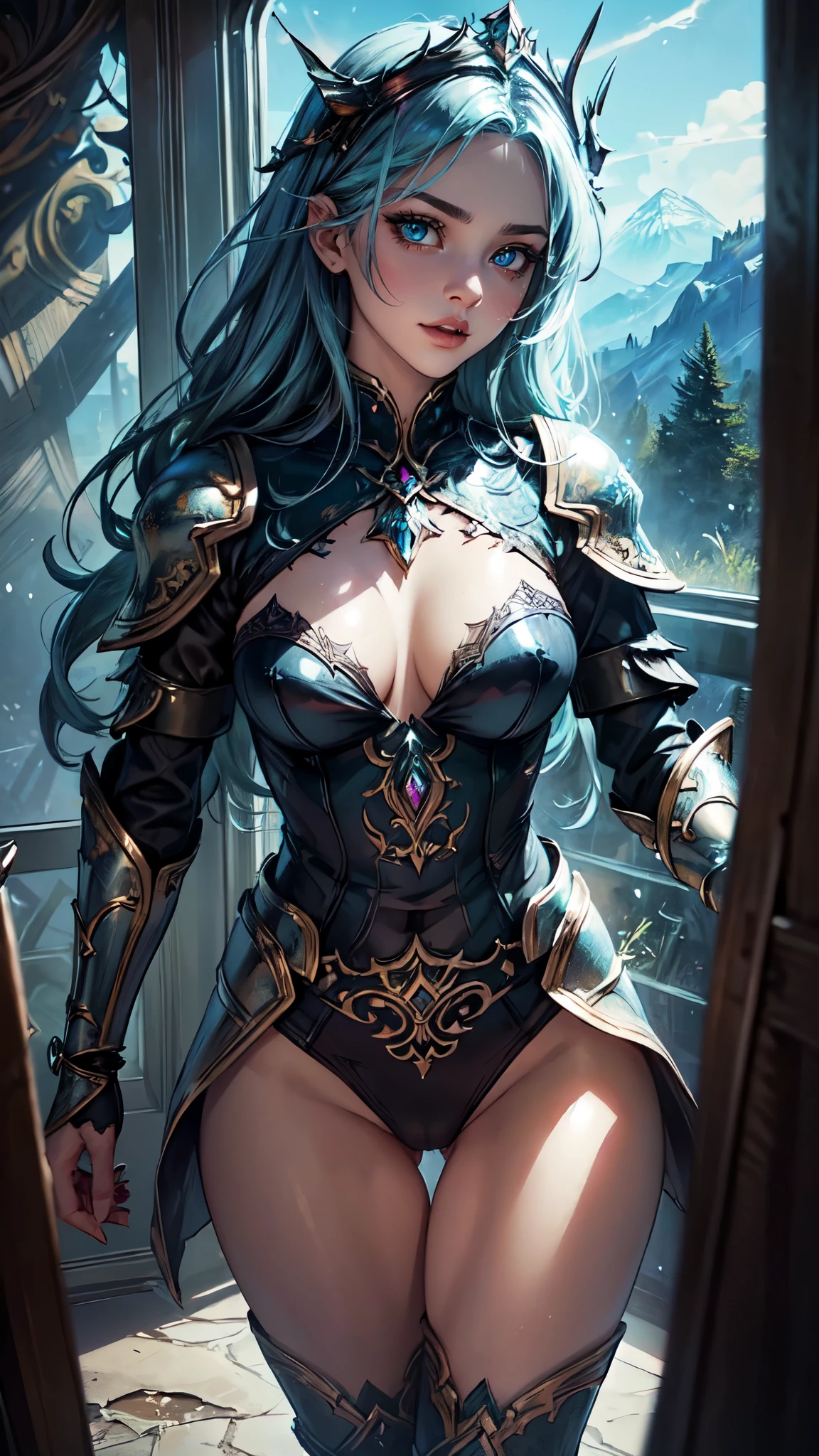 (Best quality,Ultra-detailed,Realistic:1.37), (((on train))), (((Look at the scenery through the window))), The train is moving fast, creating a sense of movement. The scenery outside is breathtaking, Enchanted forest with magical creatures, castle ruins and crumbling walls,Fascinating spells and powerful spells,Spectacular explosions and blazing explosions,Dark and ominous atmosphere,Compelling storytelling and dramatic moments,Intricate armor and weapons,breathtaking landscape，Towering mountains and deep valleys,Wisps of magic float in the air,Glowing runes and mysterious symbols light up the battlefield,Dynamic composition and dramatic lighting,epic conflicts, ((Crazy y fantasy armor)),Beautiful detailed eyes,beautiful detailed lips,Extremely detailed eyes and face,Long eyelashes,Fallen princess,Beautiful magic,Fantasy style,HenBeautiful fantasy background)),womb tattoo,womb tattoo,see-through transparent clothes, Look through clothes,((((Sexy pie), exposed,Vivid colors,Sharp focus,Physically-based rendering,Bokeh, Magical ruins, Destroy the kingdom, Ethereal lighting,Vibrant flowers,floating crystals,mystical aura,Glittering spells,Magical light, magic, ( Look through clothes), head gear, (Armor), Magic in hand, (((Magic lines))), ((Tight armor)),Beautiful detailed eyes,beautiful detailed lips,Extremely detailed eyes and face,long eyelasher,1girll,Beautiful fantasy kingdom background,Crazy sexy fantasymor,Beautiful face,(((Fallen girl)),Sexy art,(Fantaart),Sexy,Small breast,erial:illusn,[Vibrant colors],Concept artist,illumination,Empowering female roles,Majestic,Shimmering effect,Ethereal,A wisp of magic,Fearless expression,posing elegantly,Strong and confident demeanor,Imposing figure,Royal ornaments,mystical aura, ((leering)), ((Beautiful colorful eyes)), Anarchists, (Tattoos), nice ass, thigh gap, , Severe fling, Sexy, ((Heterochromia)), ((((G eyes)))), detailed face, detailed eyes, detailed hands, colors
