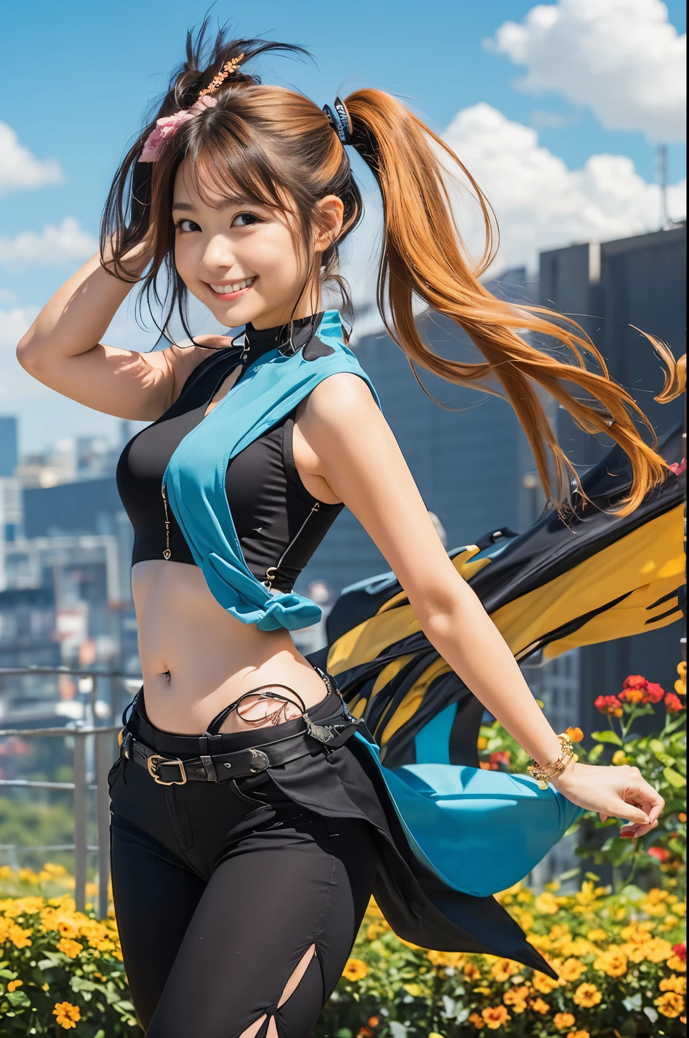 (8k、Raw photography、highest quality、masterpiece:1.2),(Black Hair、Dark Eyes:1.9),(:1.6)、View your audience,Viewed from the front,White skin,(ponytail:1.3)、(Tight waist:1.6)、(Clothes that accentuate the shape of the breasts:1.0)、(Big Breasts :1.3)、Slim figure、Ultra-high resolution,beautiful,beautiful fece,(one person、No background:1.9),whole bodyボディー,Japanese women,(reality的:1.37)、Photon Mapping,reality、(Baby-faced and cute: 1.4)、(Cute Smile: 1.8)、(Round face: 1.8)、Radio City、Physically Based Rendering、Depth of field rally background、photograph, (I can see your knees、Thigh close-up:1.8),(:1.6),whole body、Great quality