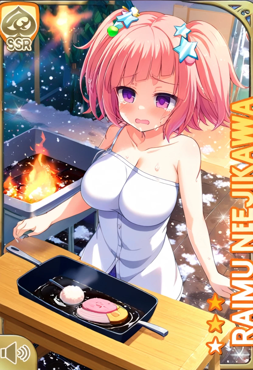 nejikawaraimu
pink hair, short twintails, hair bobbles, star hair ornament, asymmetrical bangs, short hair, pink-framed eyewear, purple eyes. 1girl, solo, nsfw,, (wearing nothing: 1.5), large breasts., empty eyes ,, flooding, fire, heavy snowfall, frozen, file, crying, sea, cooking, whole body, Cherry tree、 blue sky, church,, classroom, garden, , nipple , wet, hospital、、、 amusement park、