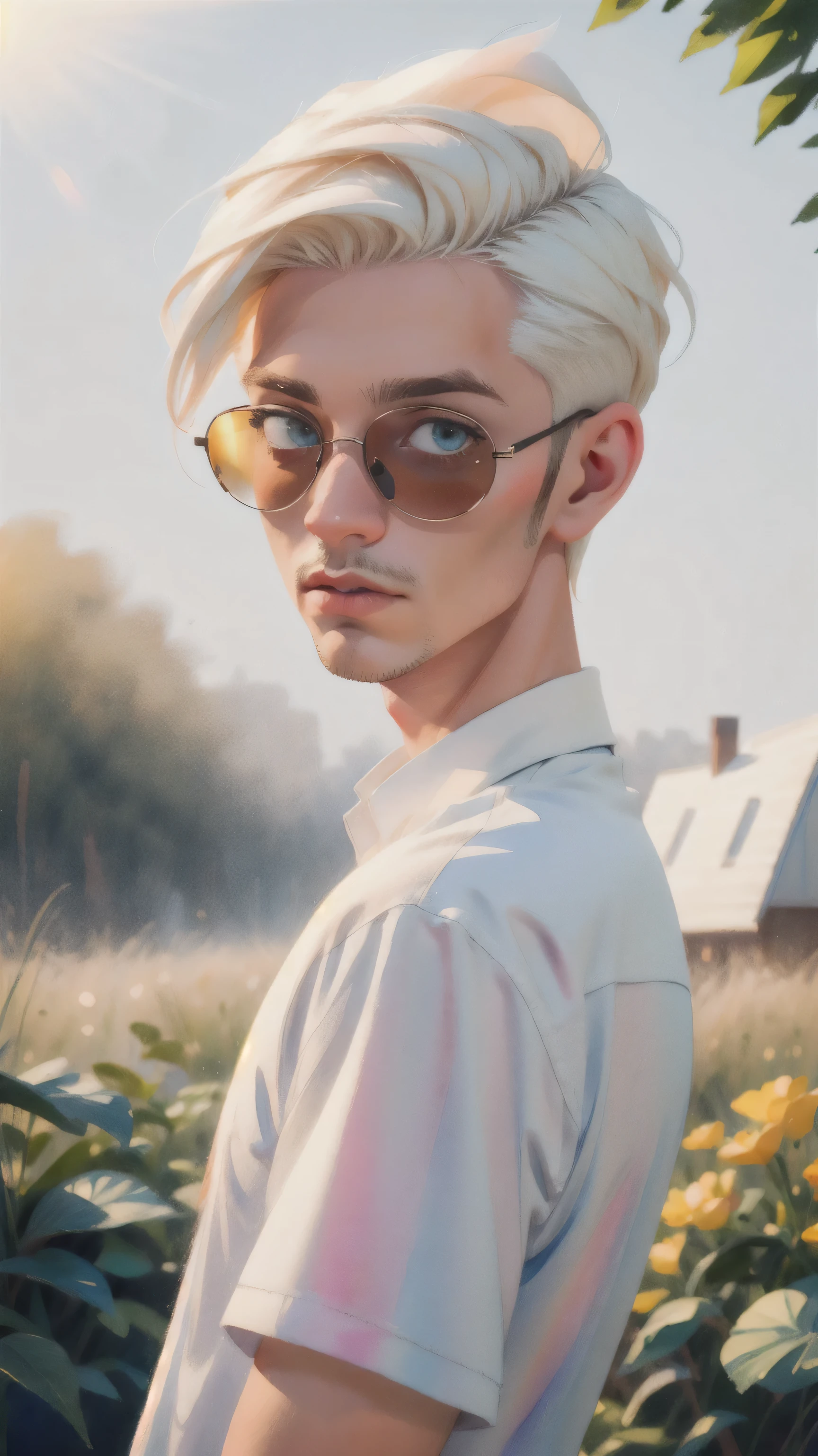 (masterpiece:1.4), (best quality:1.4), arafed man with a white shirt and sunglasses on posing for a picture, albino hair, transparent background, one man is blond, style of seb mckinnon, kacper niepokolczycki, white - blond hair, short white hair shaved sides, adam varga, marshal mathers, platinum blond, meszoly geza, christian cline, blonde guy 3d animated cartoon, vibrant, colorful, Watercolor, Ink, (best quality,4k,8k,highres,masterpiece:1.2),ultra-detailed,extremely detailed eyes, vivid colors, detailed background, detailed face, (sunlight theme:1.1), (style-swirlmagic:0.8), morning, wonderful art, vibrant colors