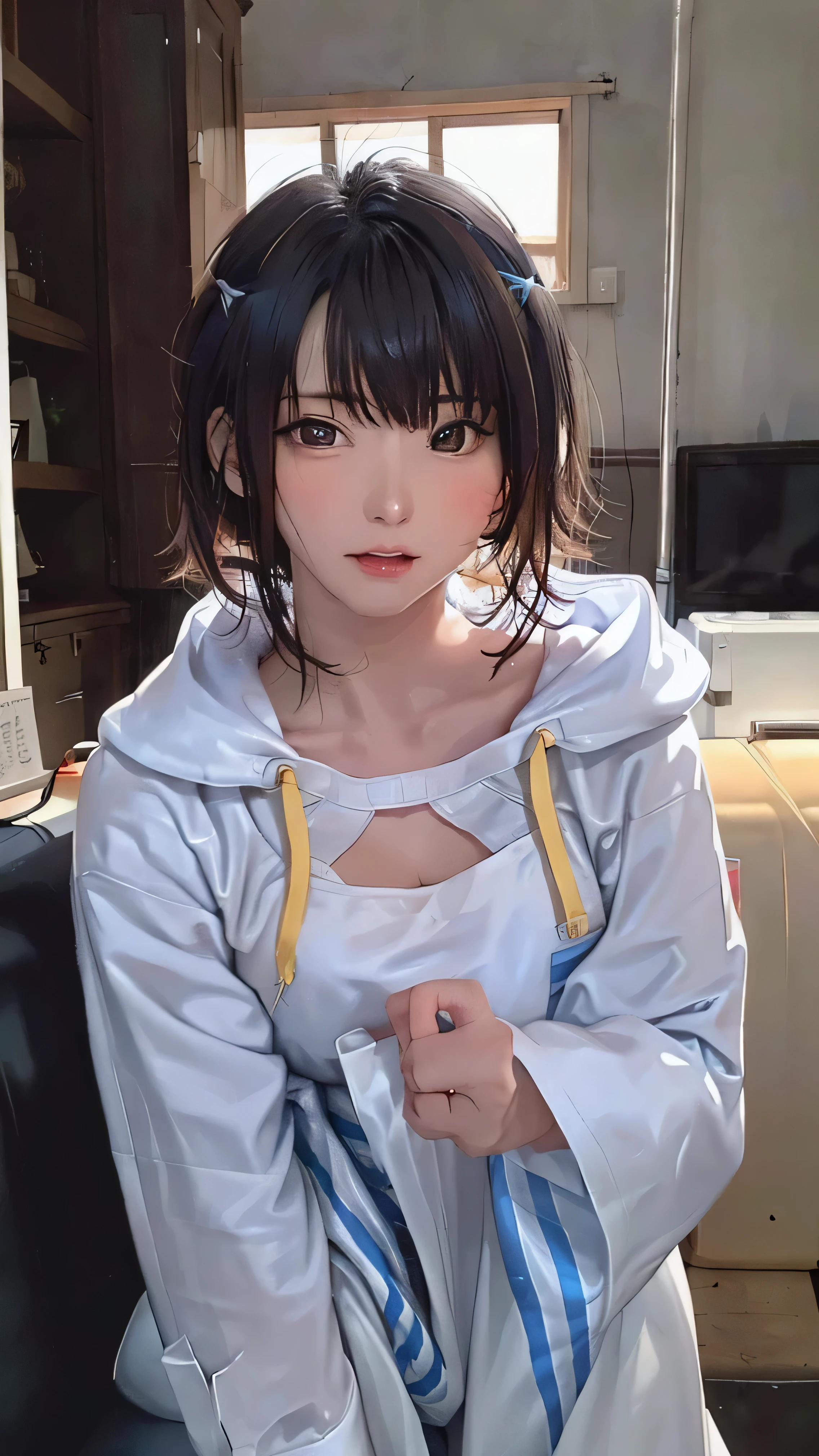 (masterpiece、highest quality、High resolution、Official Art、Beautiful and aesthetic:1.2)、(8k:1.4)、(One Girl)、Very detailed:1.4、highest quality、。.3D、(Photorealistic:1.4)、Realistic、colorful、Highest detail、Perfect Face、Upper body、Hmph、(prayer:1.3)、(White cloak, golden lines:1.2)、Milky Way、(Streaks of Light)、Impressive visuals、(Dynamic stripes、Bright orbit:1.2)、Bright colors、Pixie Cut