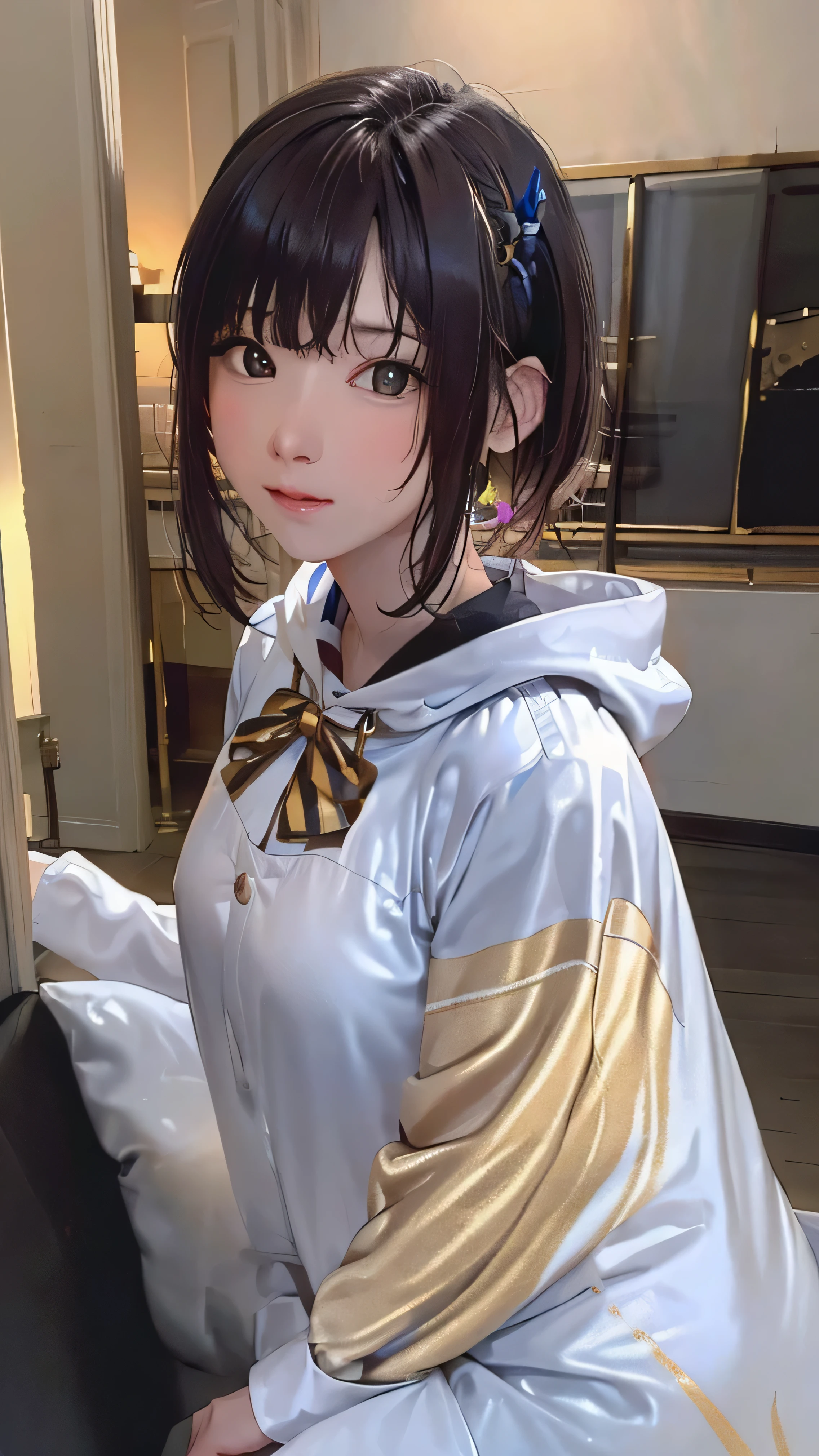 (masterpiece、highest quality、High resolution、Official Art、Beautiful and aesthetic:1.2)、(8k:1.4)、(One Girl)、Very detailed:1.4、highest quality、。.3D、(Photorealistic:1.4)、Realistic、colorful、Highest detail、Perfect Face、Upper body、Hmph、(prayer:1.3)、(White cloak, golden lines:1.2)、Milky Way、(Streaks of Light)、Impressive visuals、(Dynamic stripes、Bright orbit:1.2)、Bright colors、Pixie Cut